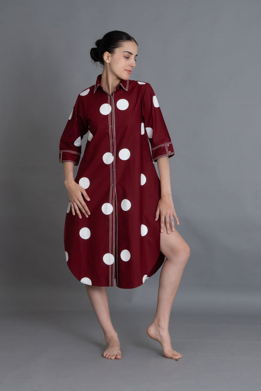 Crimson Embroidered Polka Shirt