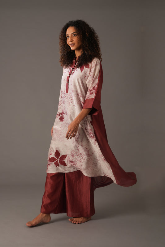 Texcher Print Gather's collar Dress  with Pant