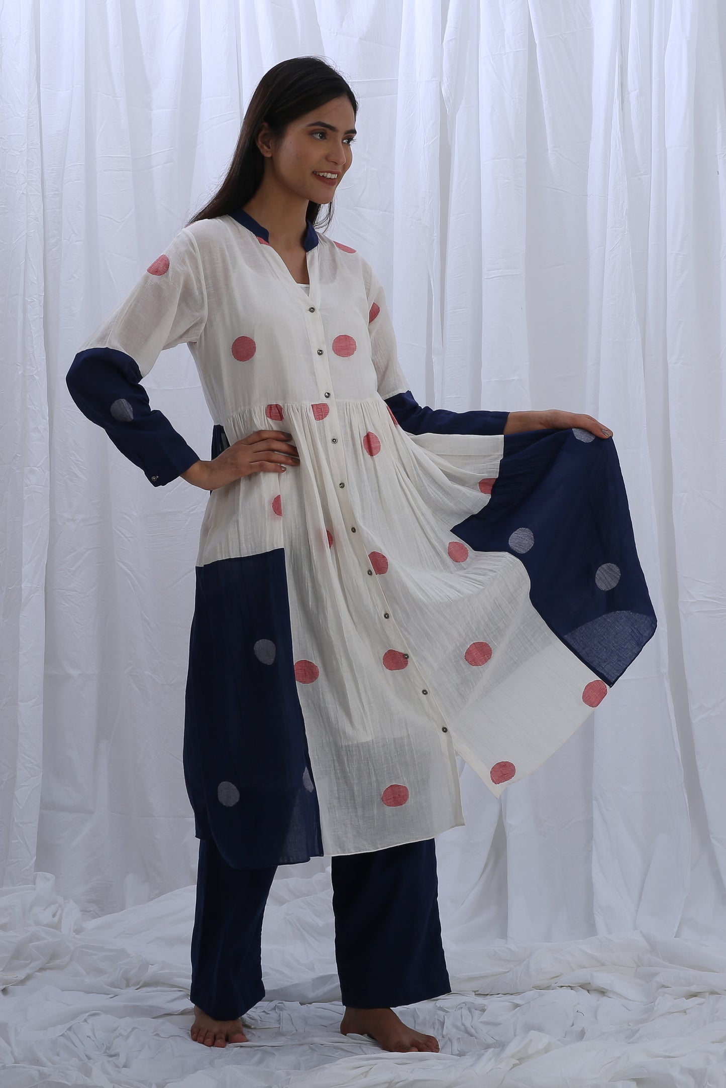 Bright white Navy blue Shirt Co-ord