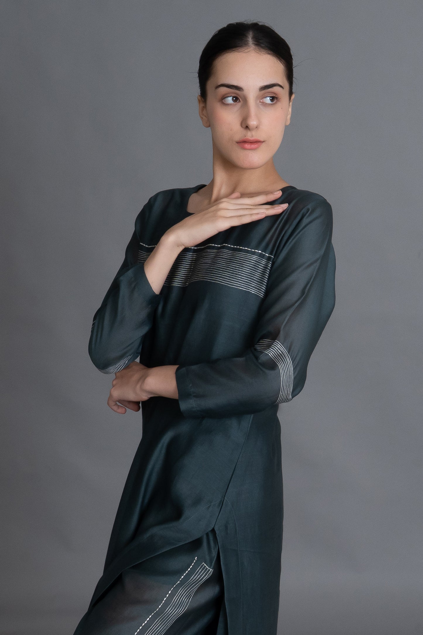 E-Mint Embroidery Dress with Embroidried Bottom Co-ord