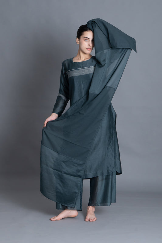 E-Mint Embroidery Dress Co-ord with Scraff