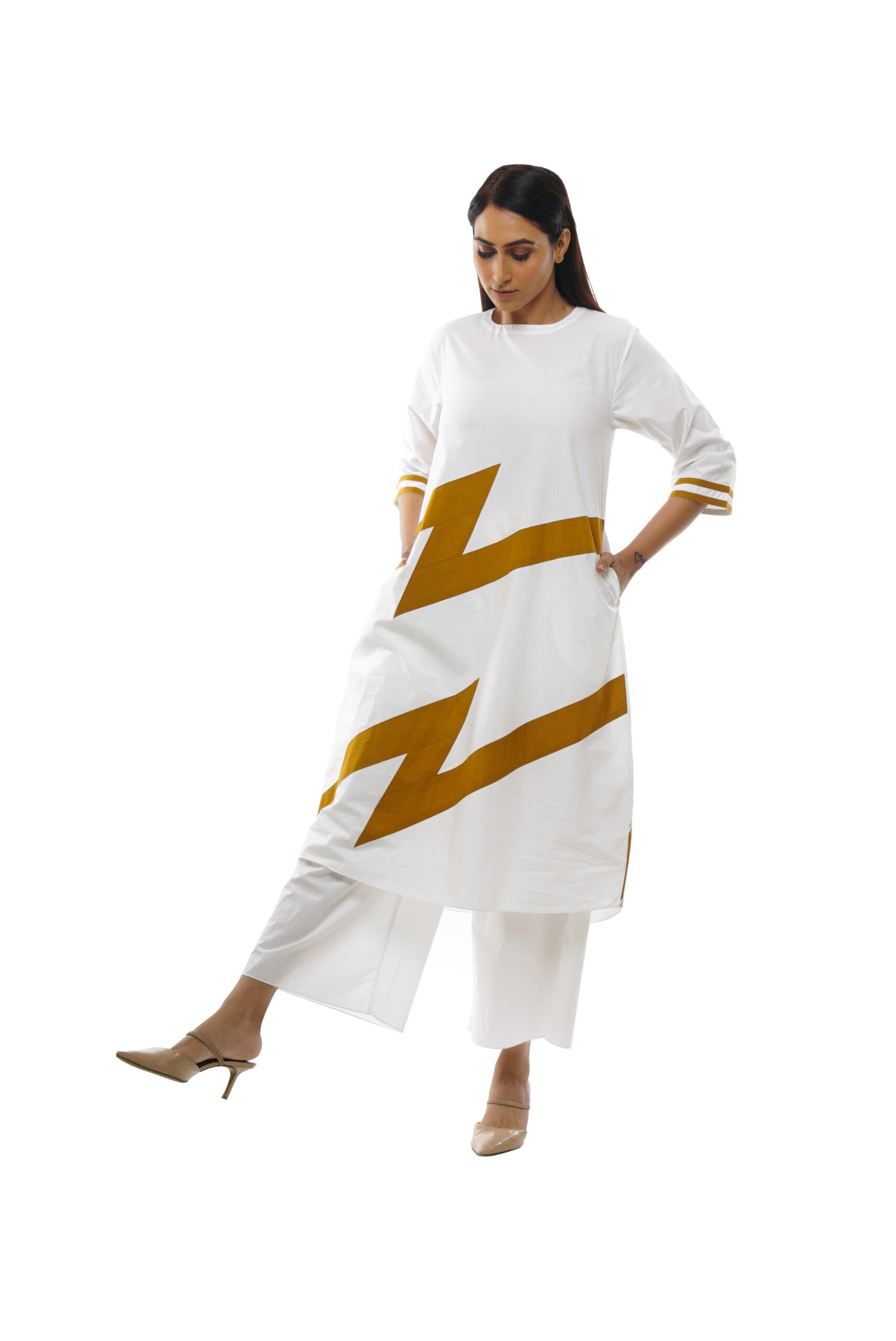 Bright white Z Shape kurta co-Ord