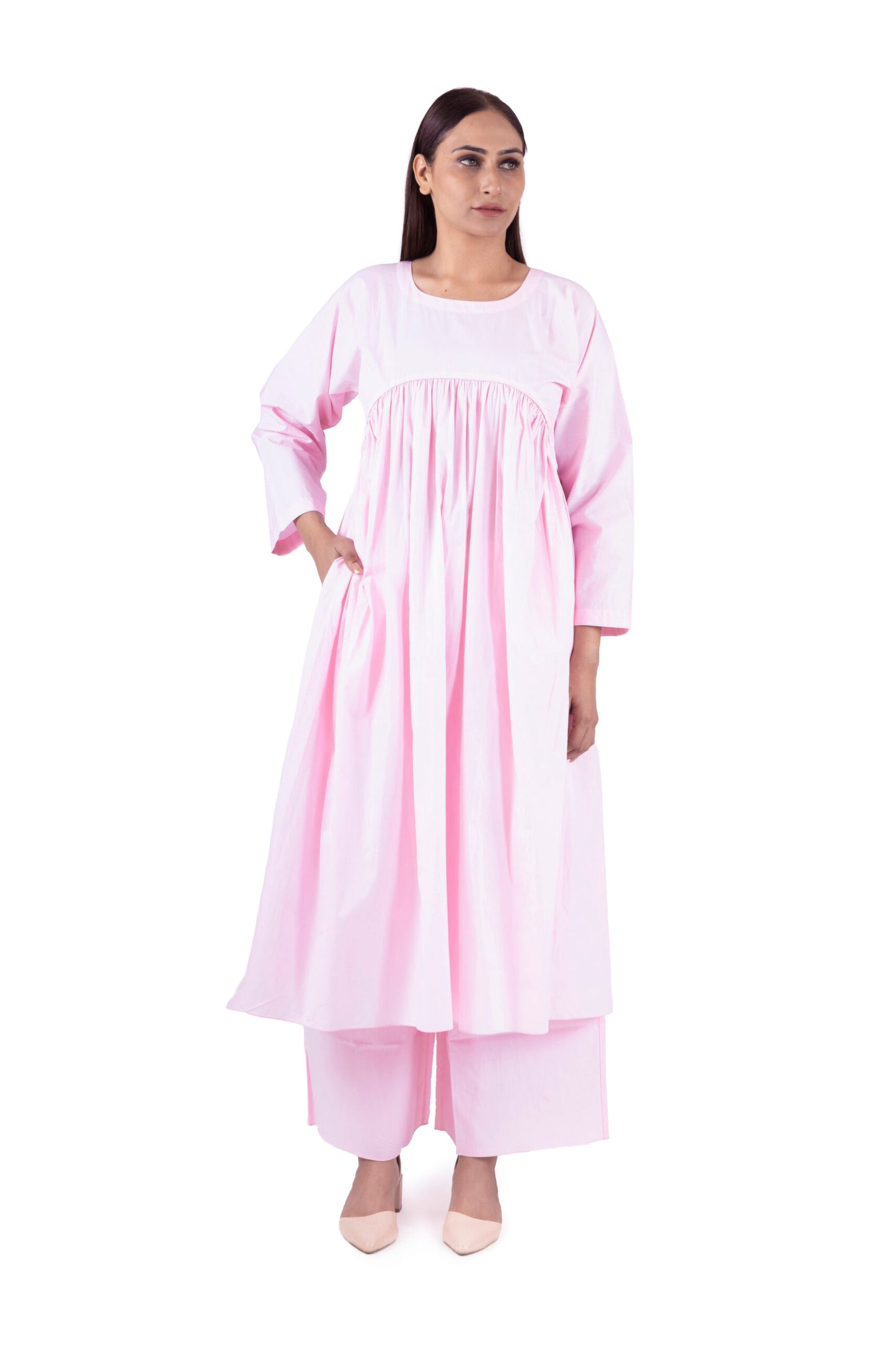 Blush Round Neck Gather’s Dress Co-ord