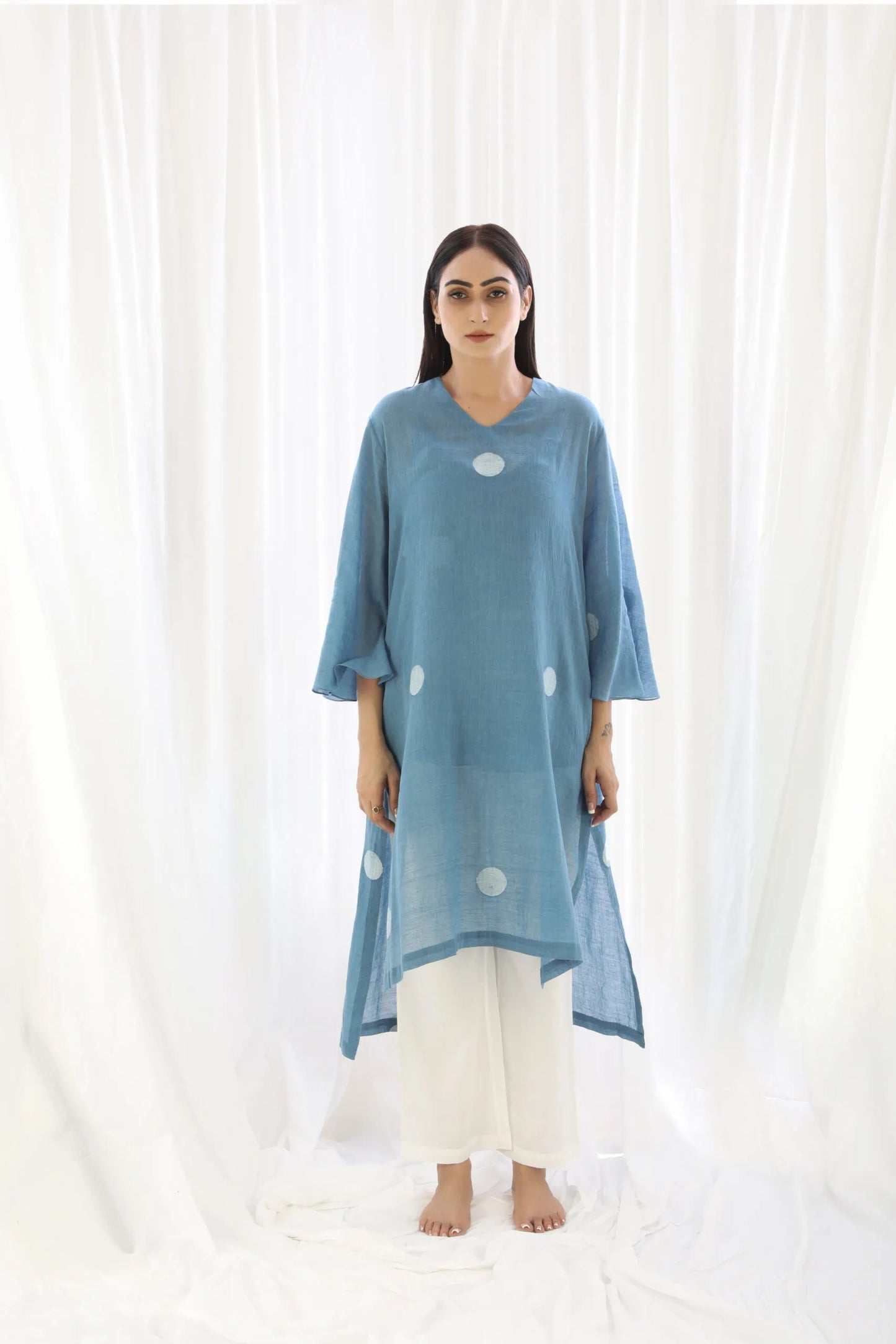 French Blue Wide Sleeve Kurta Set