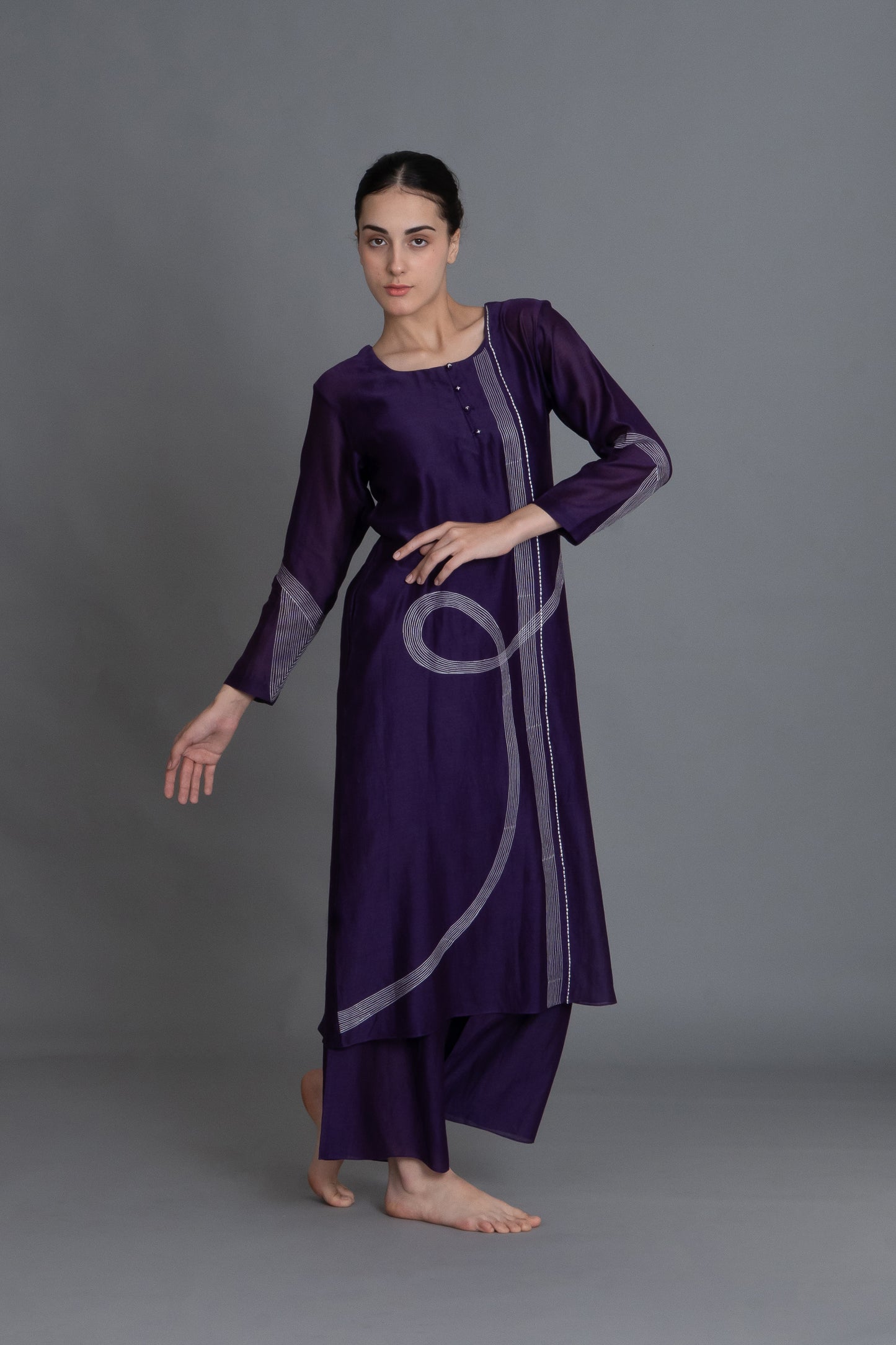 Purple Embroidered Dress Co-ord