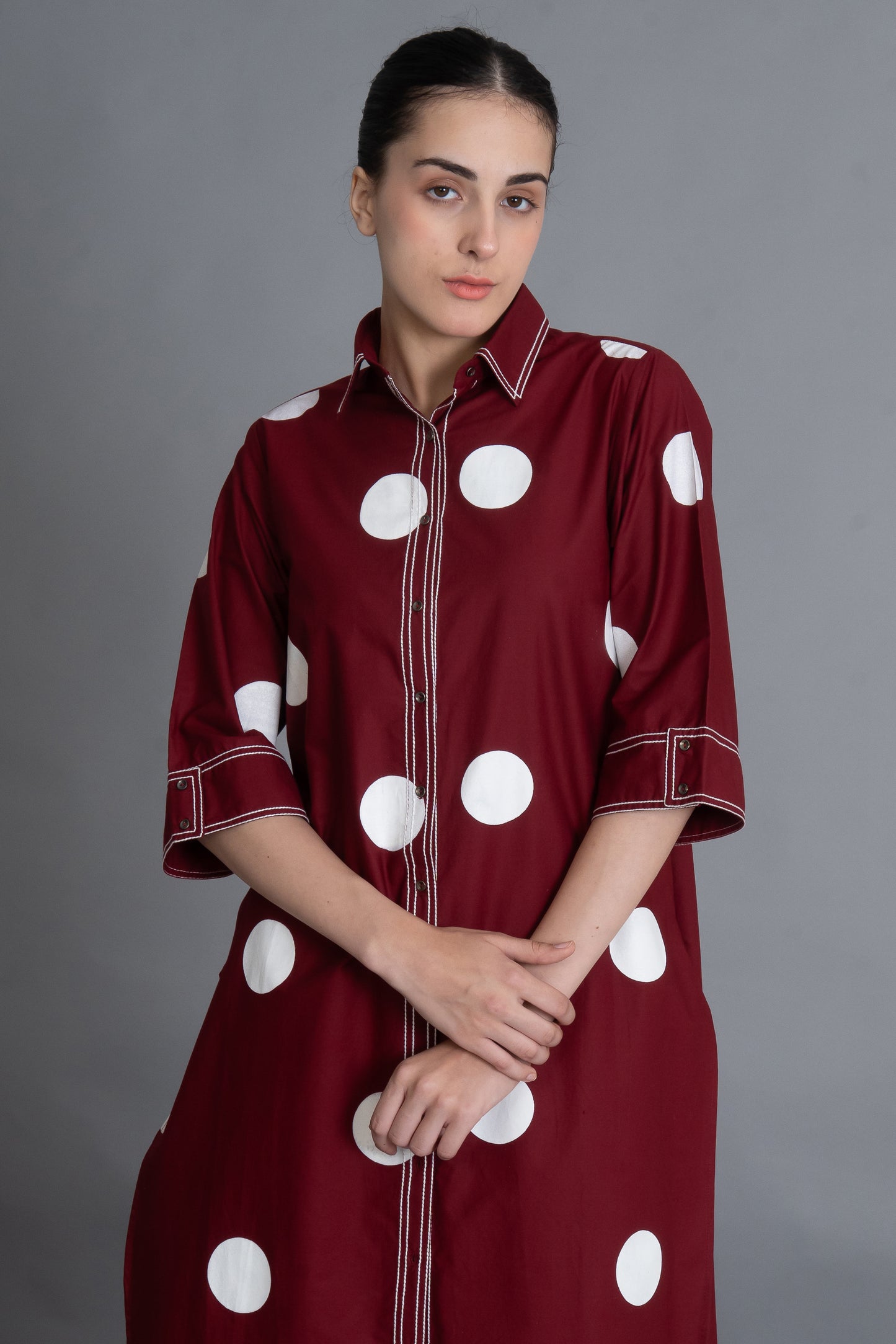 Crimson Embroidered Polka Shirt Co-ord
