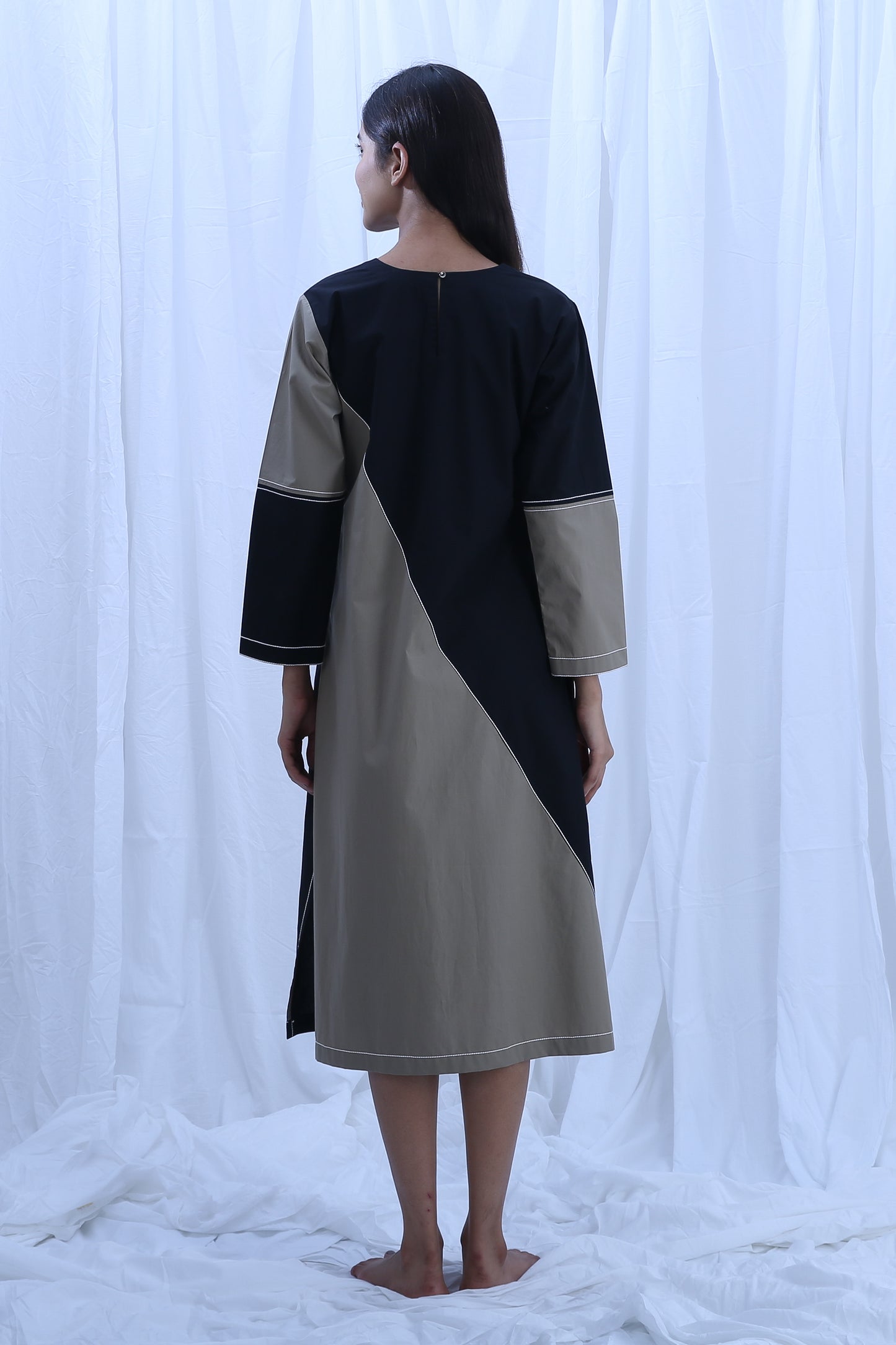 Earthy Grayish Collar Pleated  Dress Co-ord