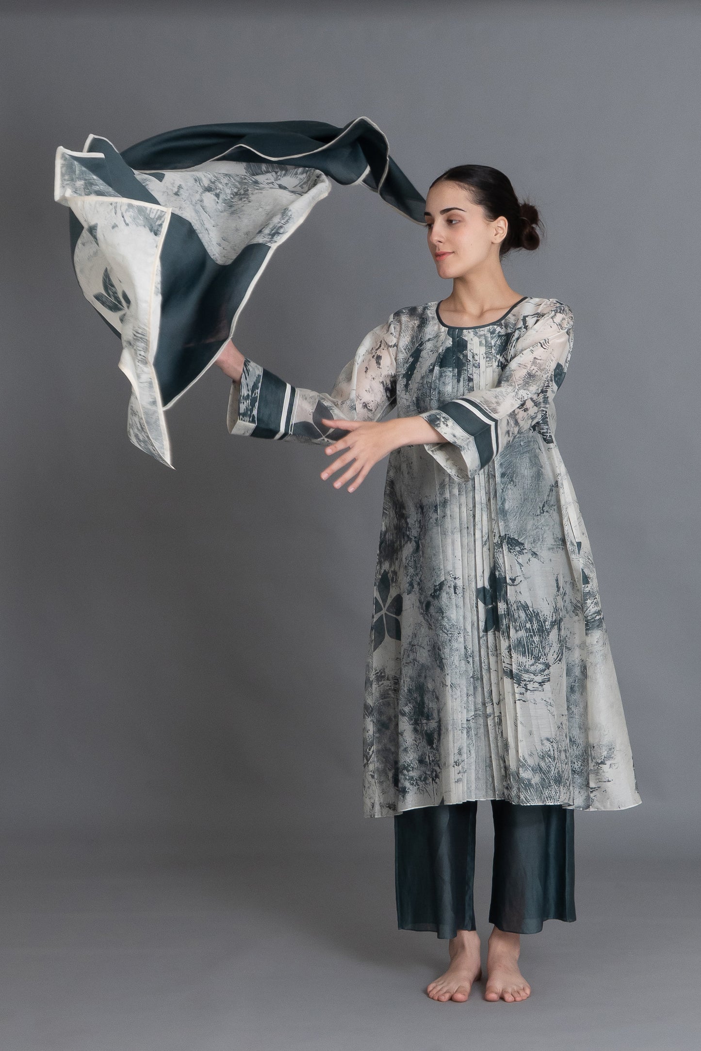 Mint Texture Print Dress Co-ord with Scraff