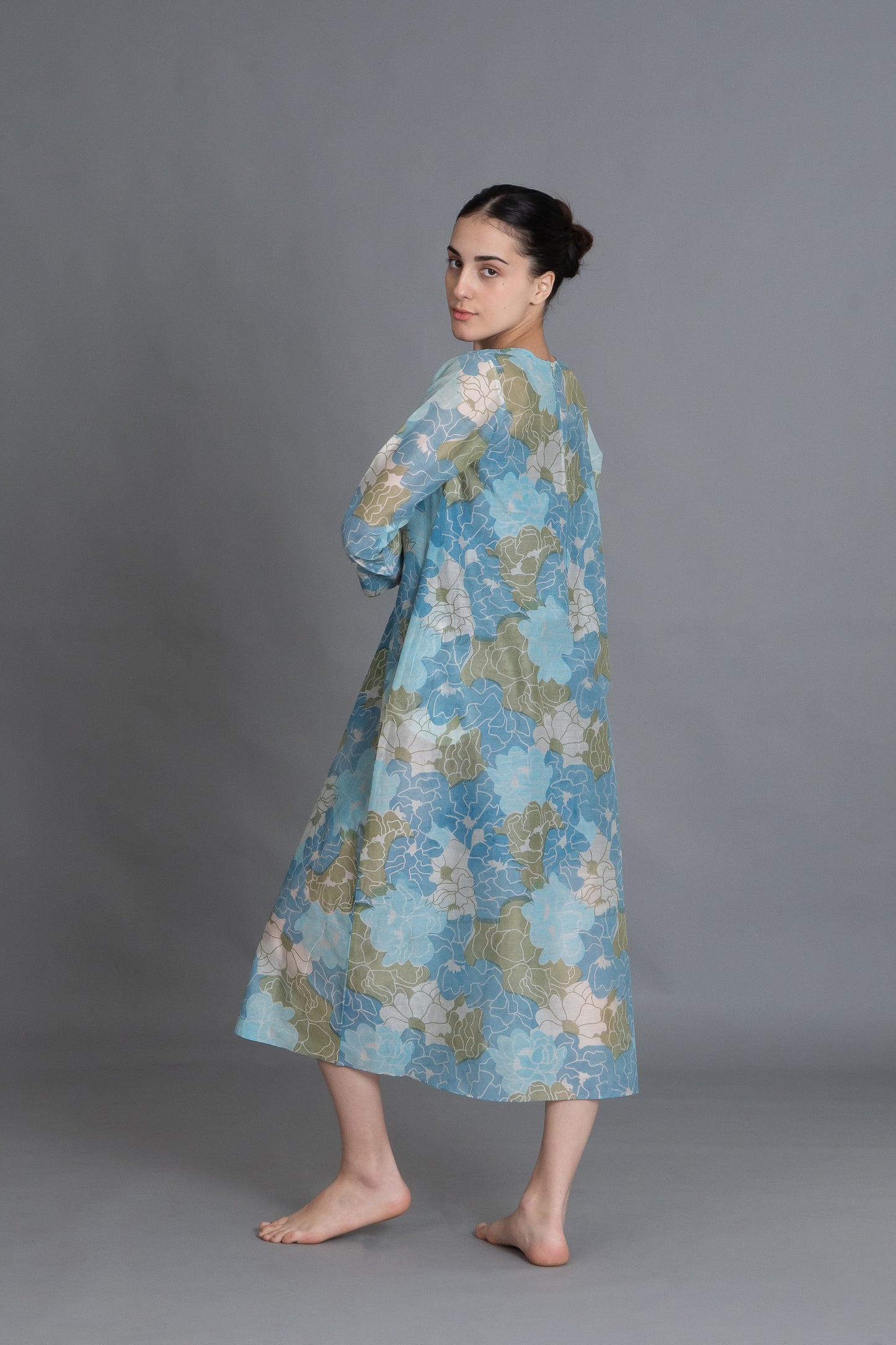 Ocean Blue Floral Print Dress