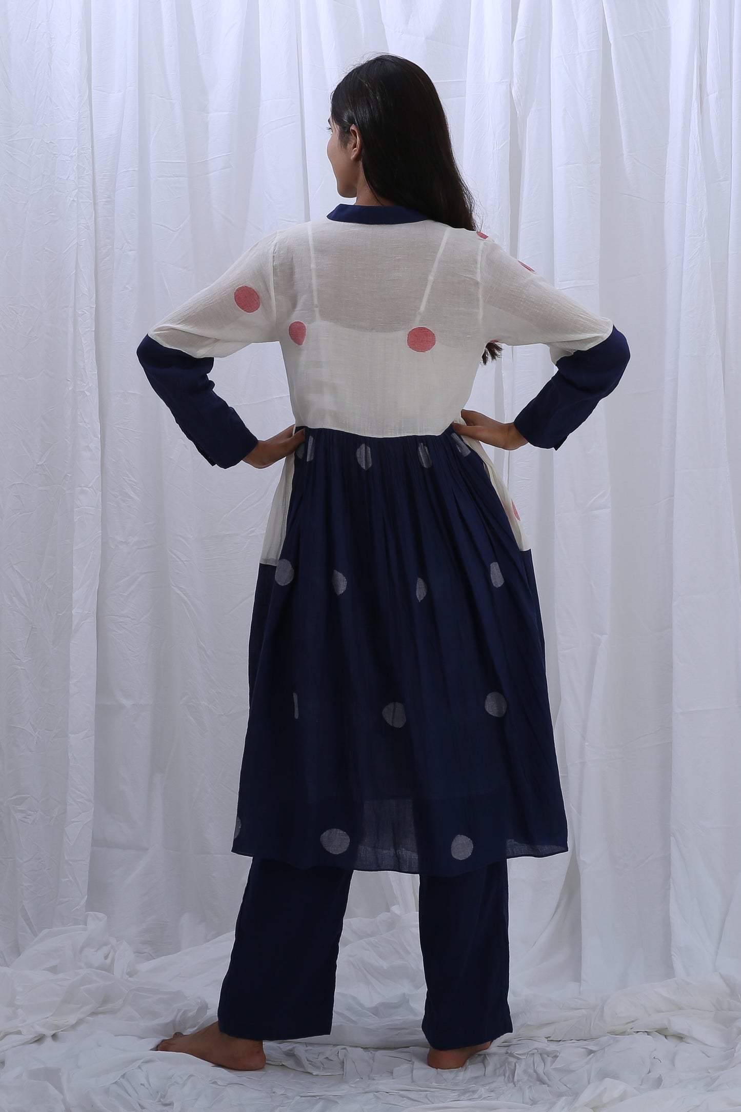 Bright white Navy blue Shirt Co-ord