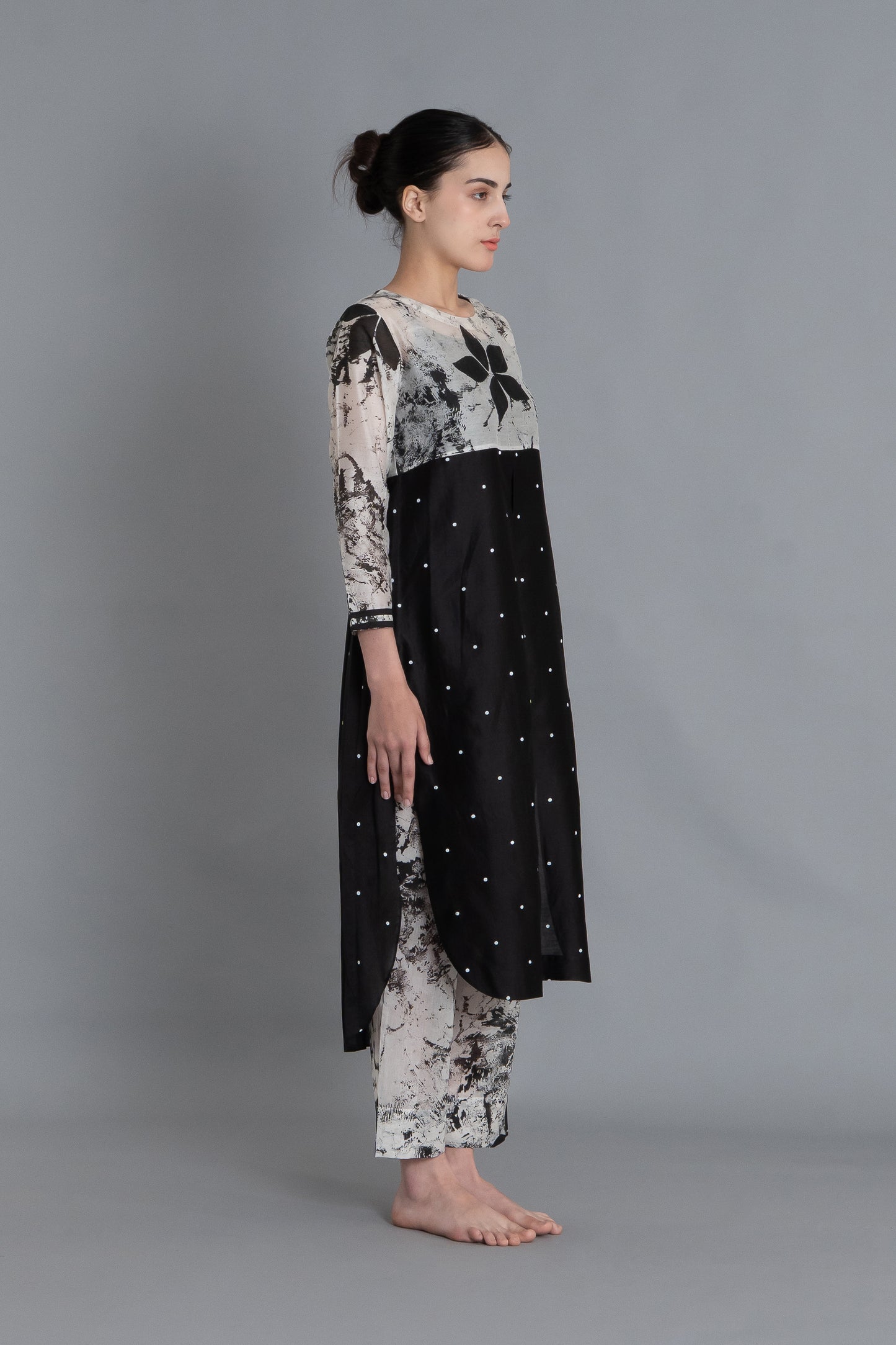 Black Textured Print Dress Co-ord