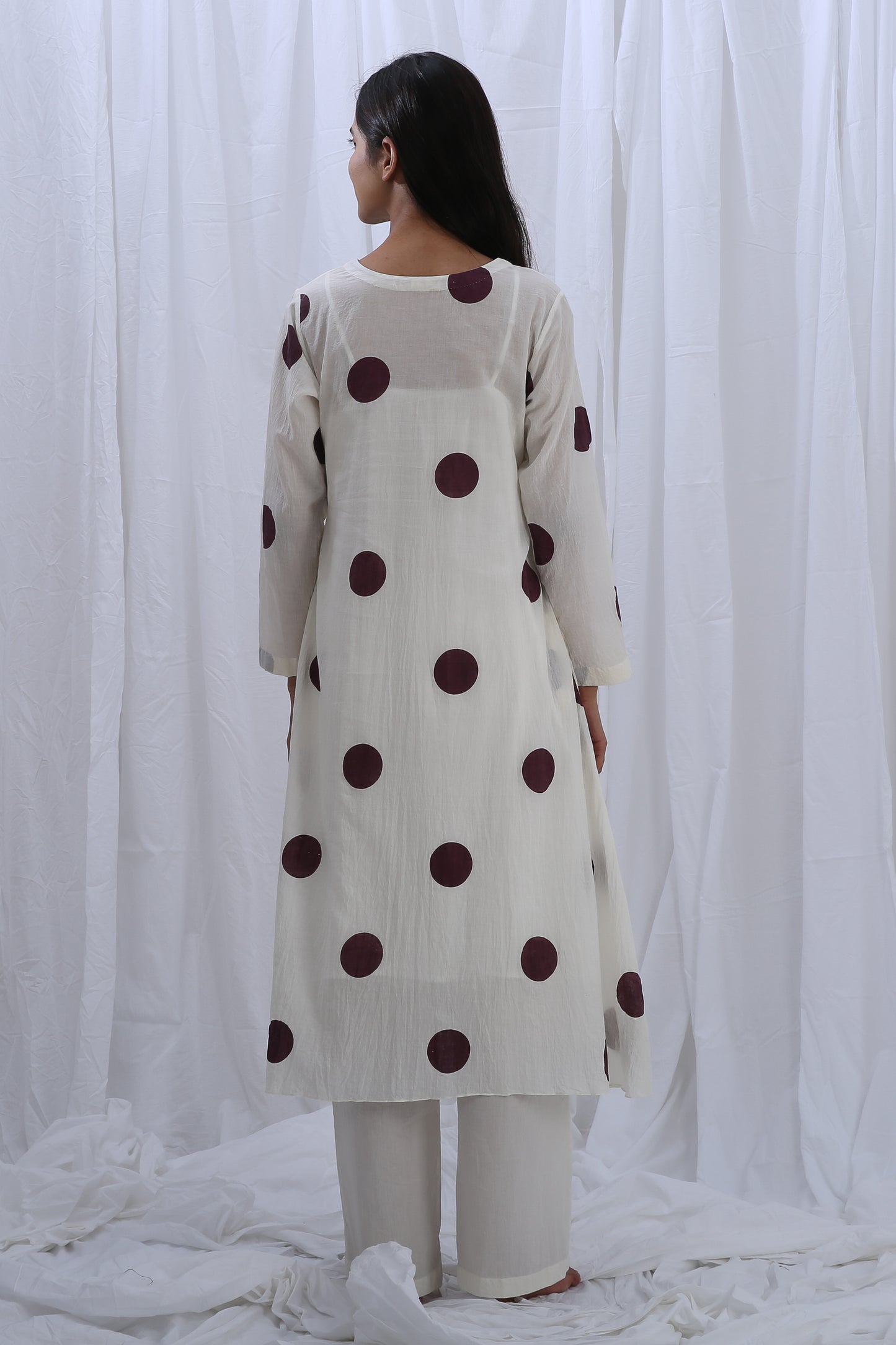 Berry polka round neck Dress Co-ord