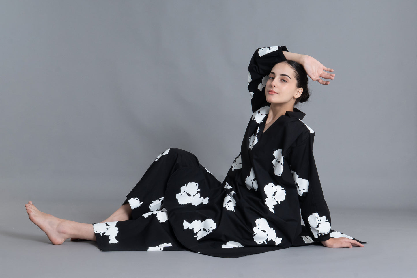 Black Floral Printed Dress Co-ord