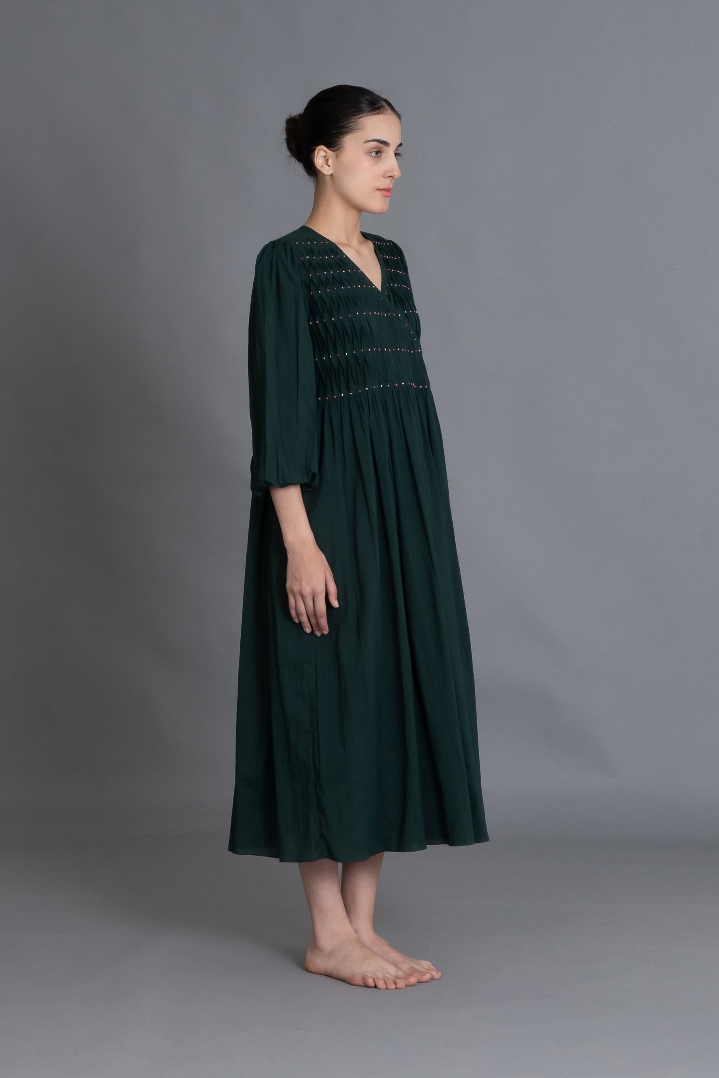 Forest Green Hand-Smocked Dress