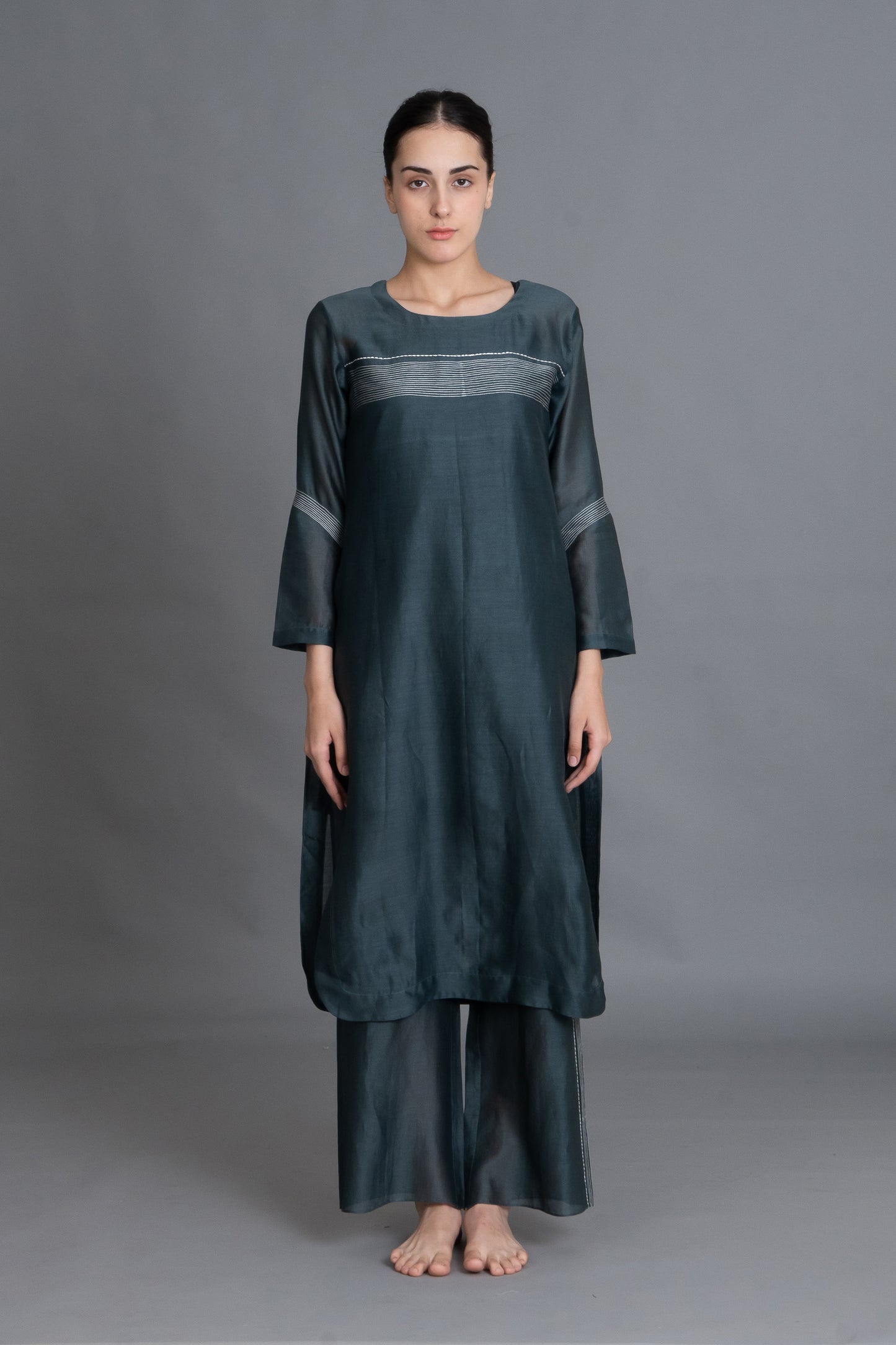 E-Mint Embroidery Dress with Embroidried Bottom Co-ord