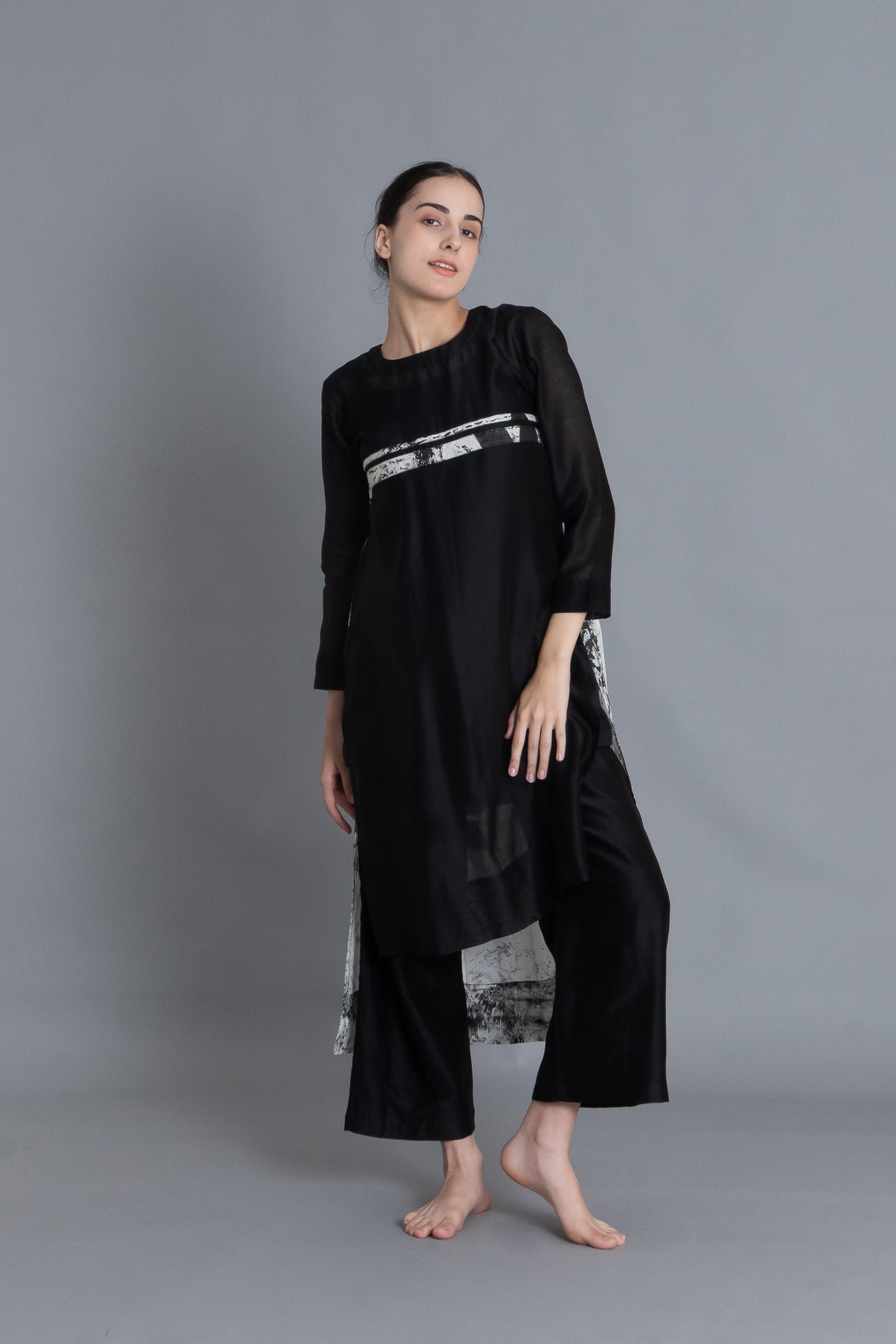 Black Textured Pleated  Dress Co-ord