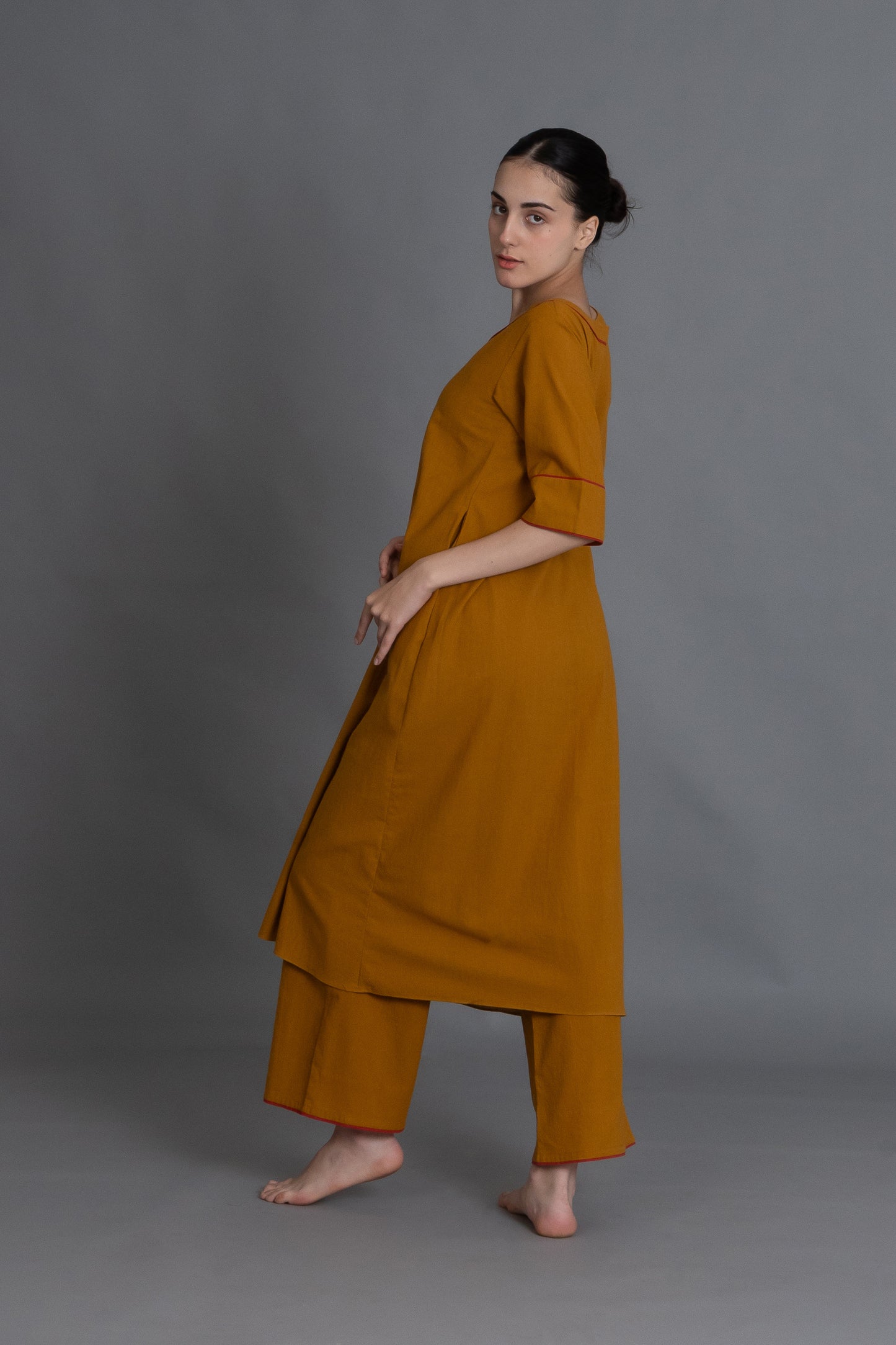 Mustered Round Neck Dress Co-ord