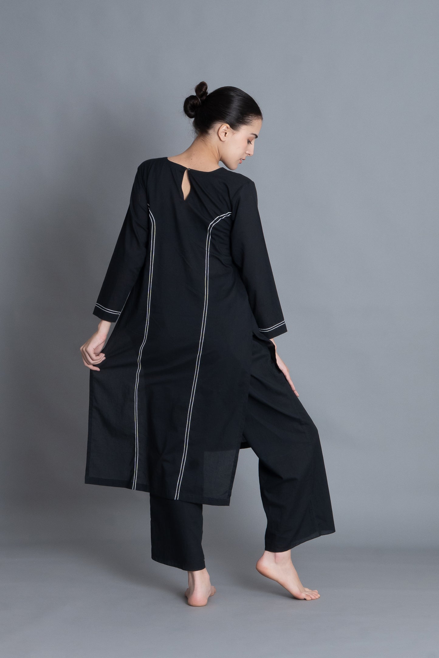 Noir Embroidered V-Neck Dress