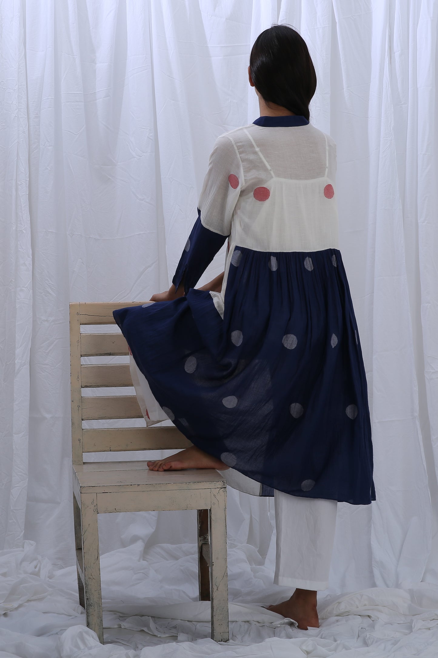 Bright White Navy Blue Shirt Co-ord