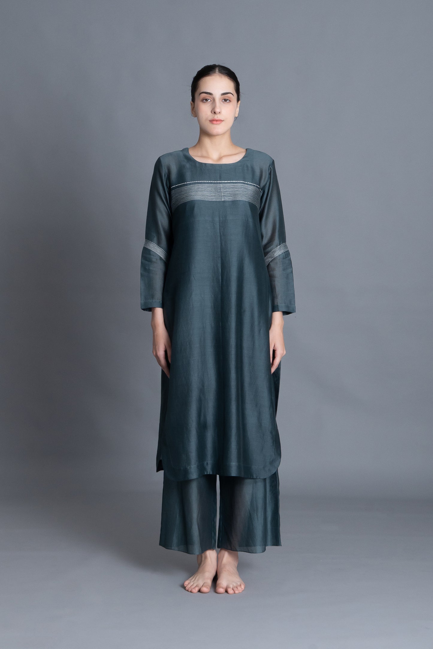 E-Mint Embroidery Dress Co-ord with Scraff