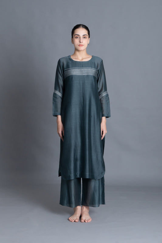 E-Mint Embroidery Dress Co-ord with Scraff