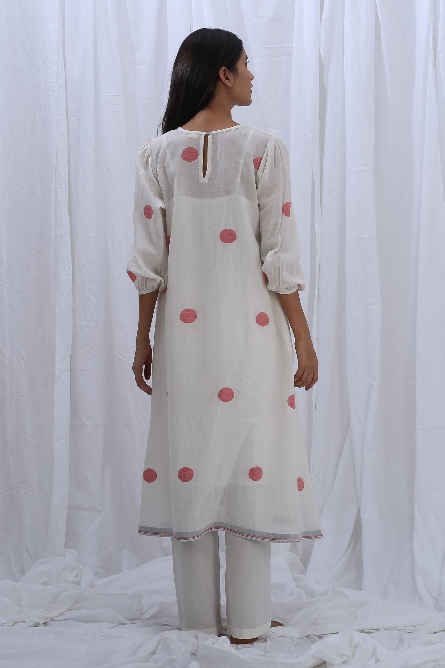 Bright white round neck piping Dress Co-ord