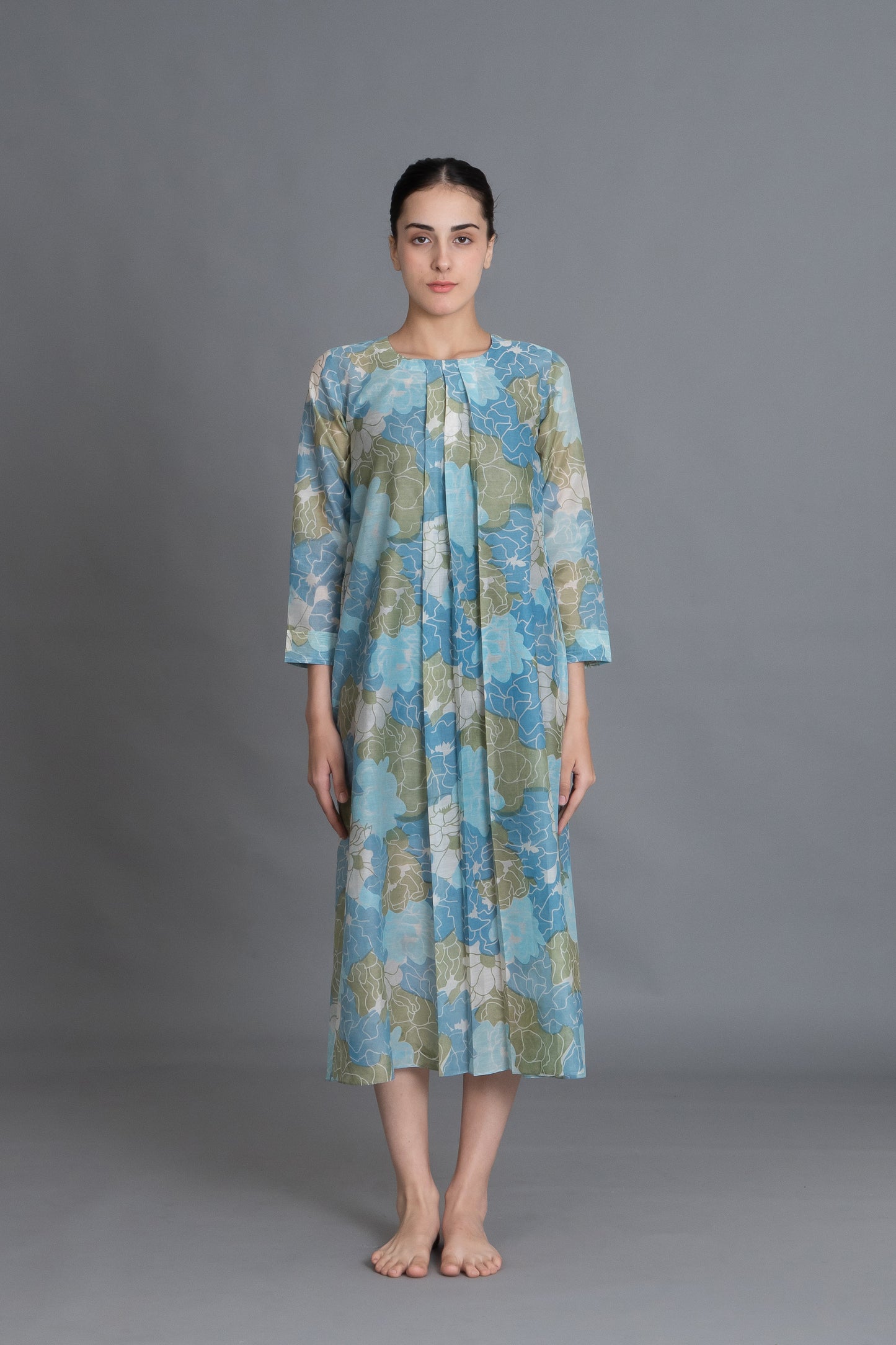 Ocean Blue Floral Print Dress