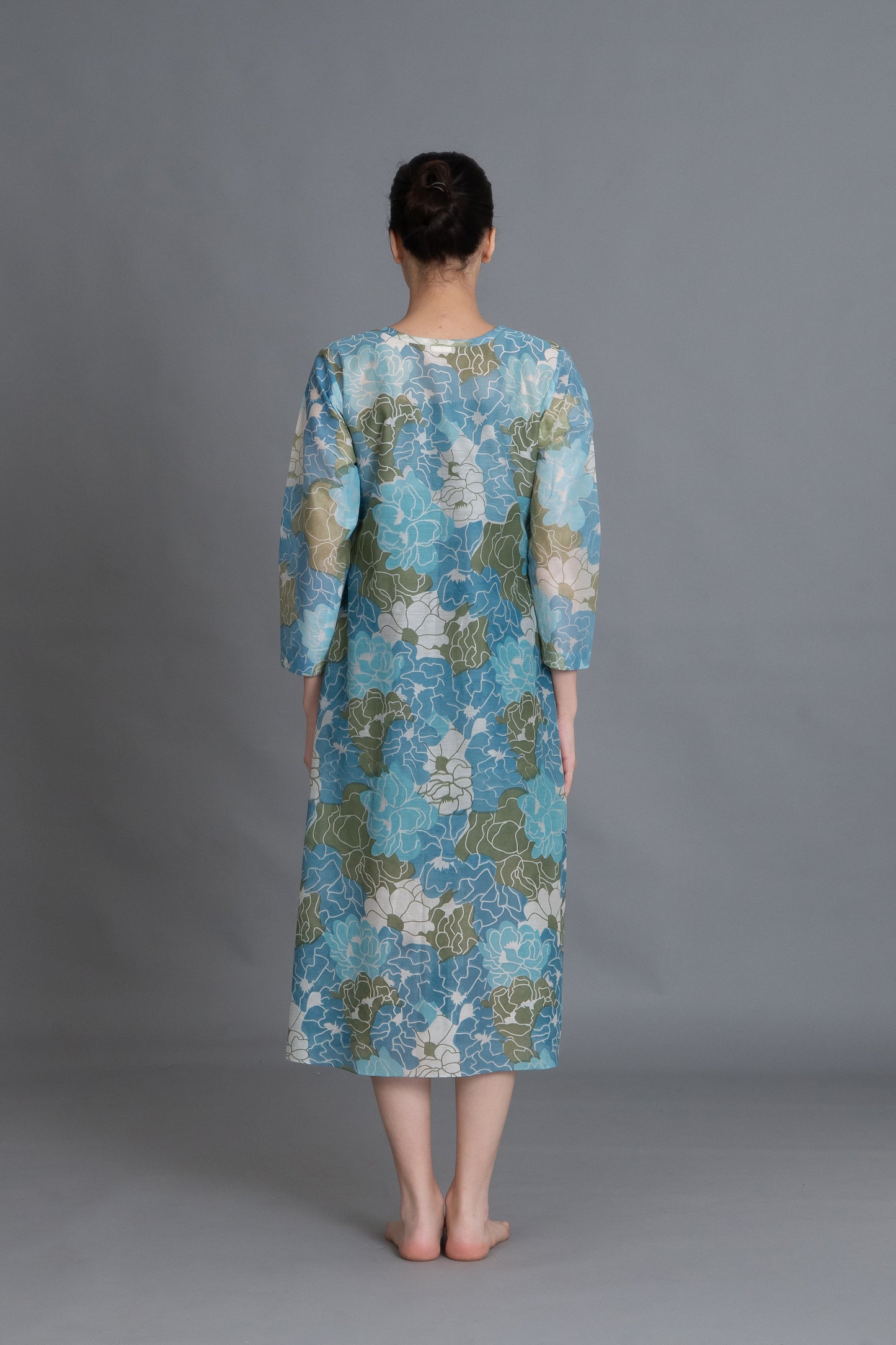Ocean Blue Floral Print Kurta