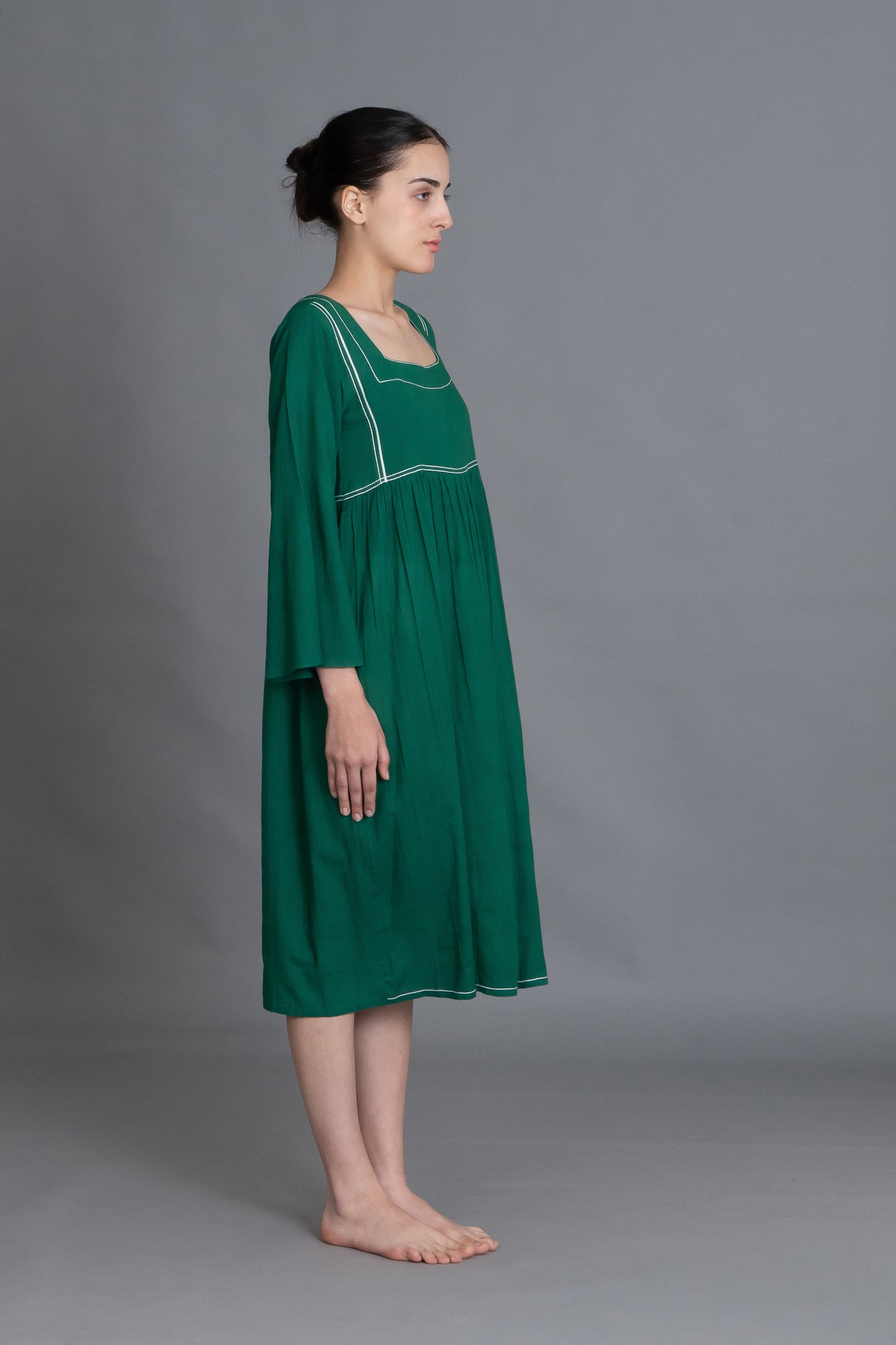 Green Square Neck Dress