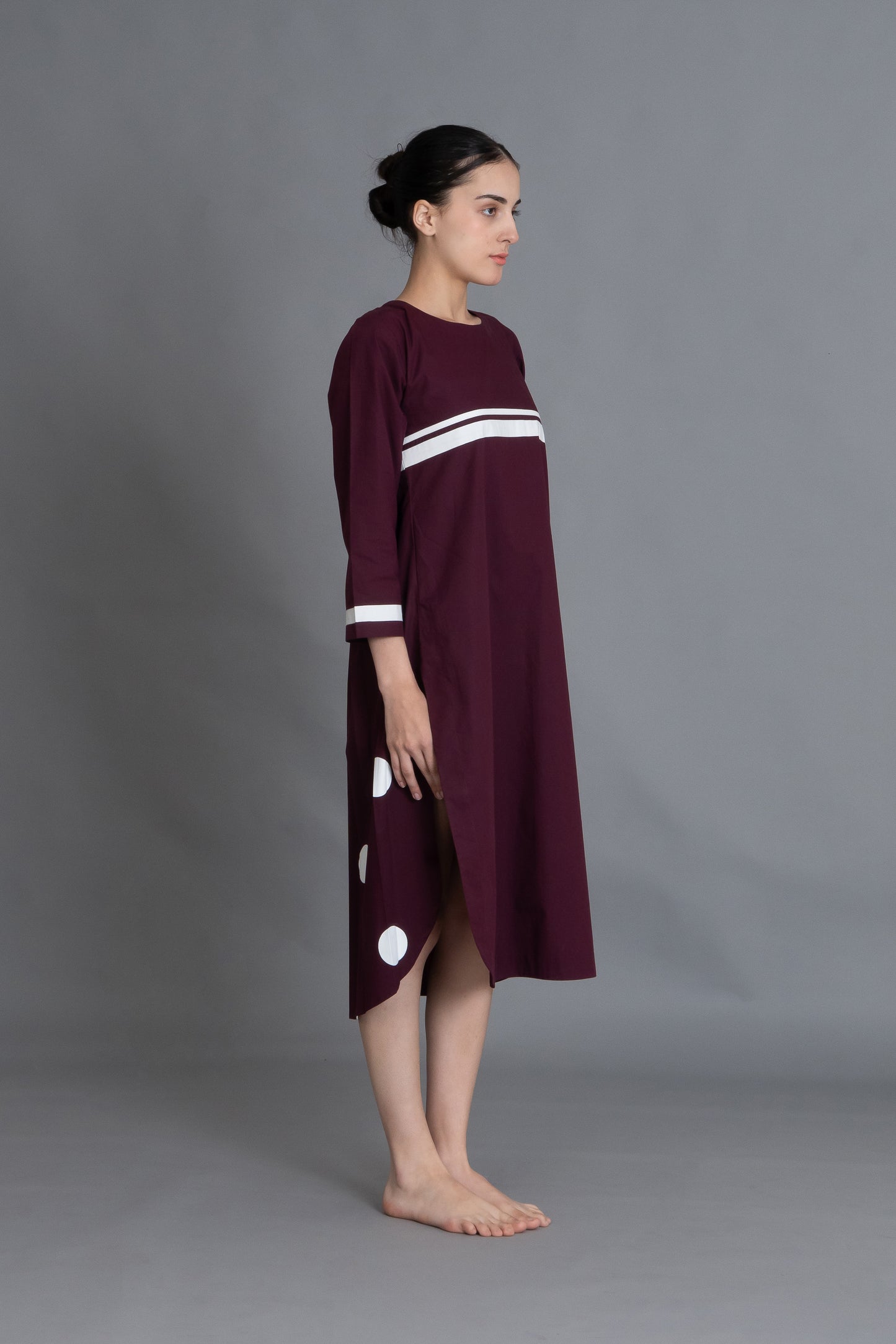 Maroon Polka Pleated Back Dress