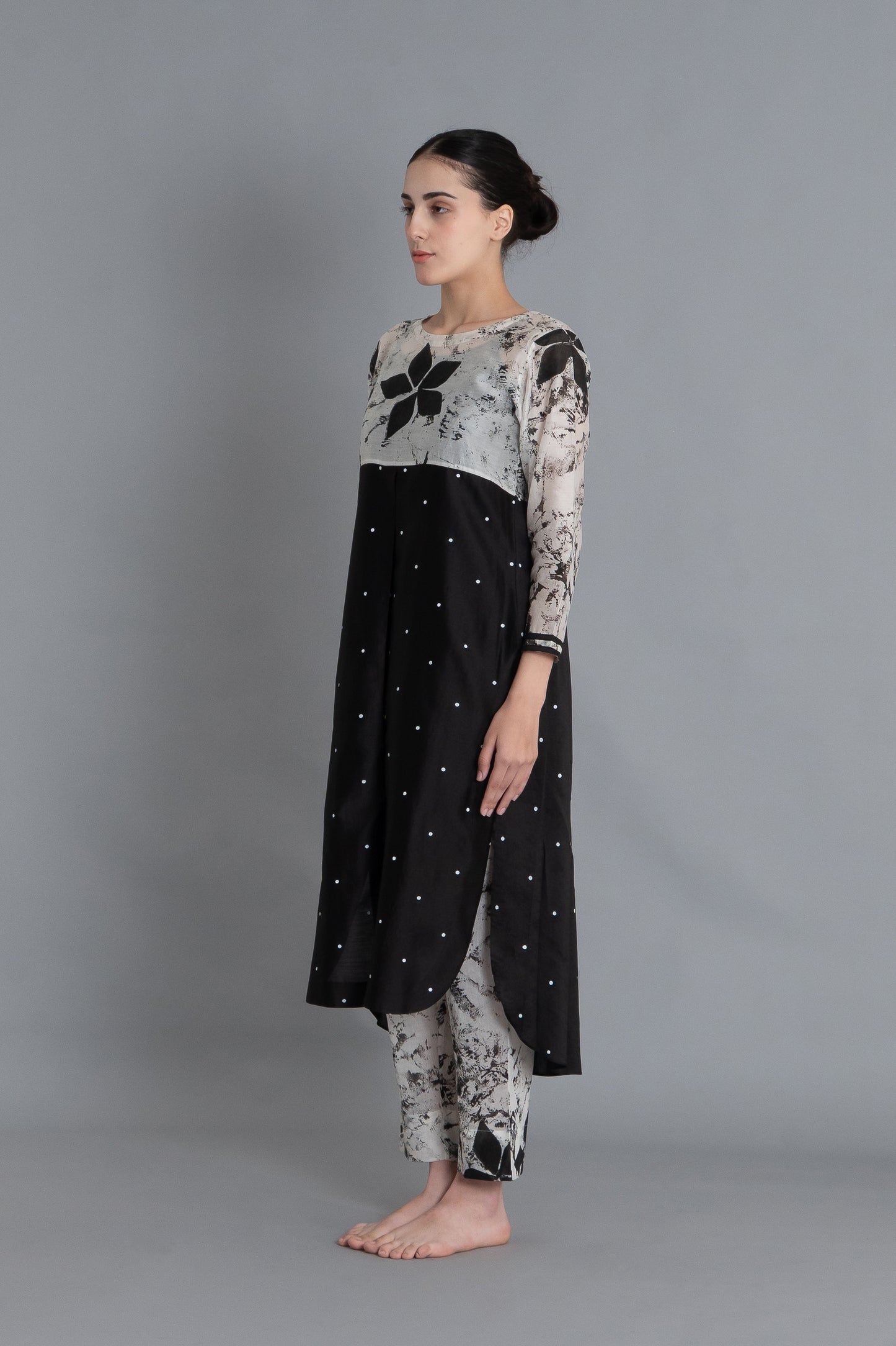 Black Textured Print Dress Co-ord