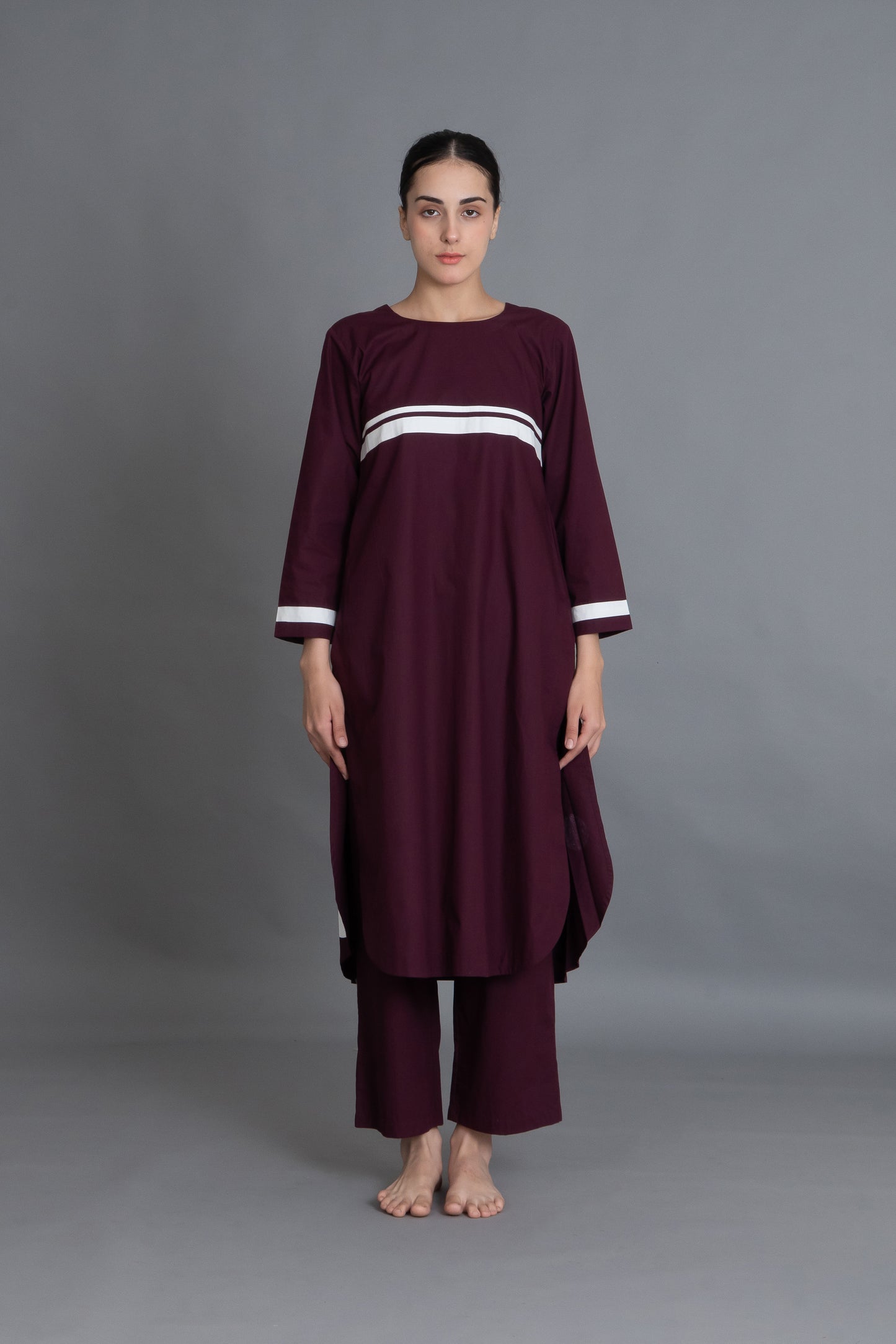 Maroon Polka Pleated Back Dress  Co-ord