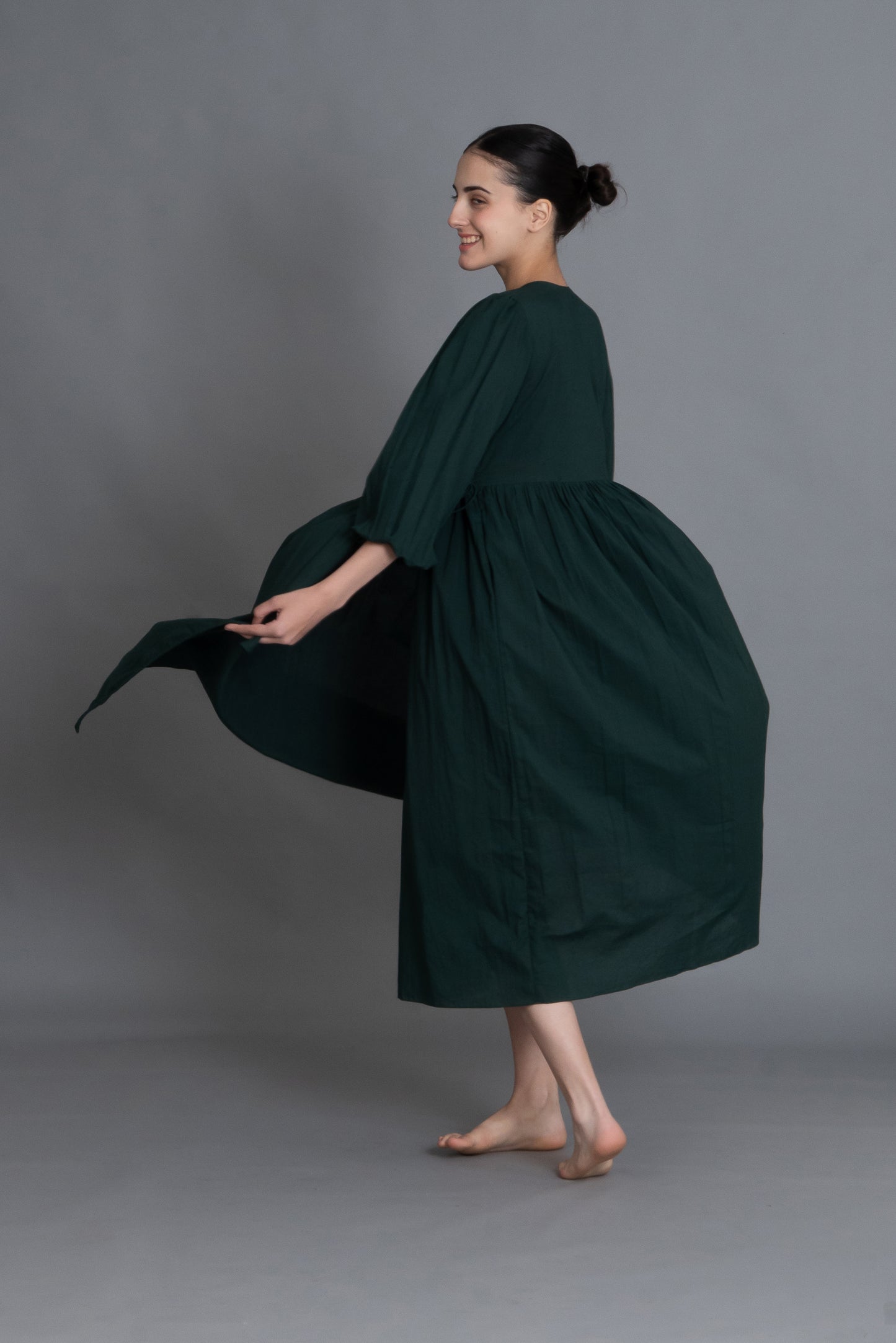 Forest Green Hand-Smocked Dress