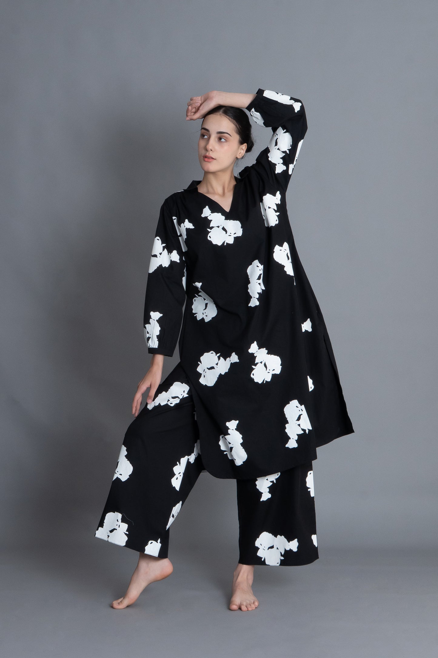 Black Floral Printed Dress Co-ord