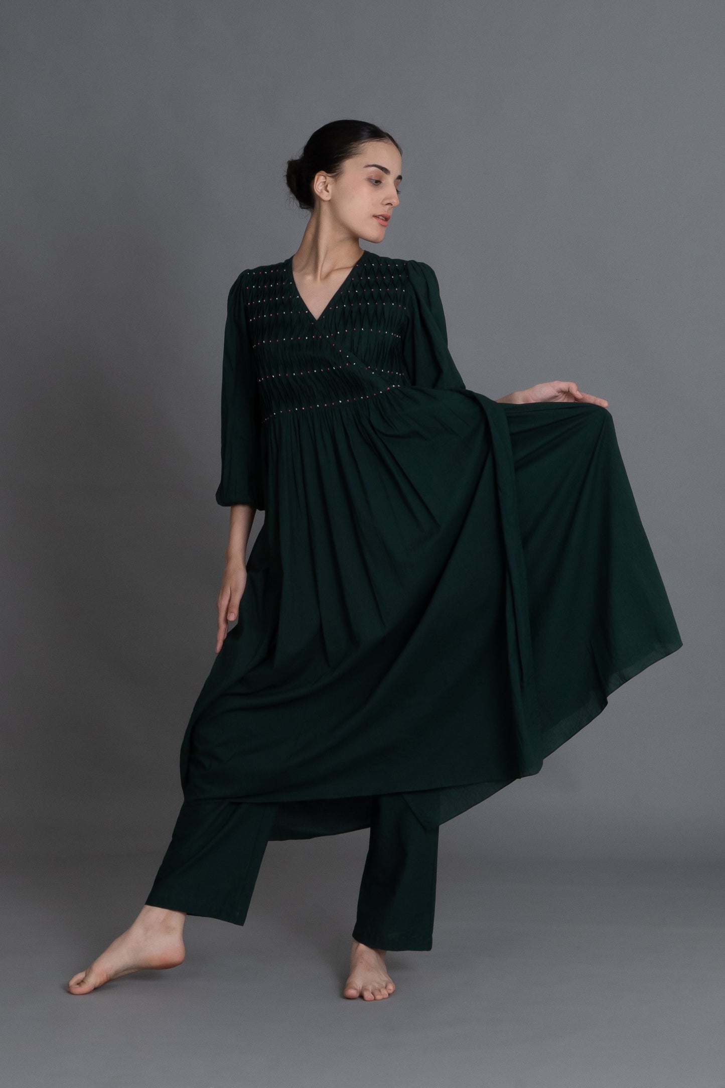 Forest Green Hand-Smocked Dress Co-ord