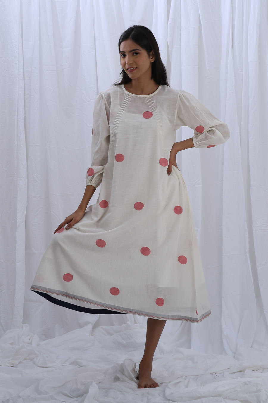 Bright White round Neck Embroidery Dress – Khat Clothing