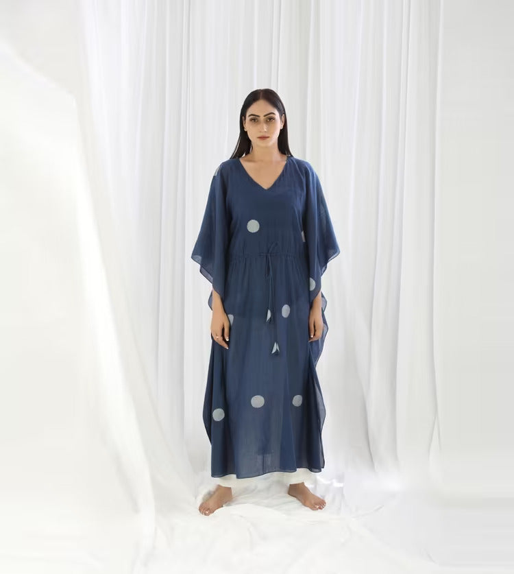 Navy Kaftan  Co-ord With Scarf