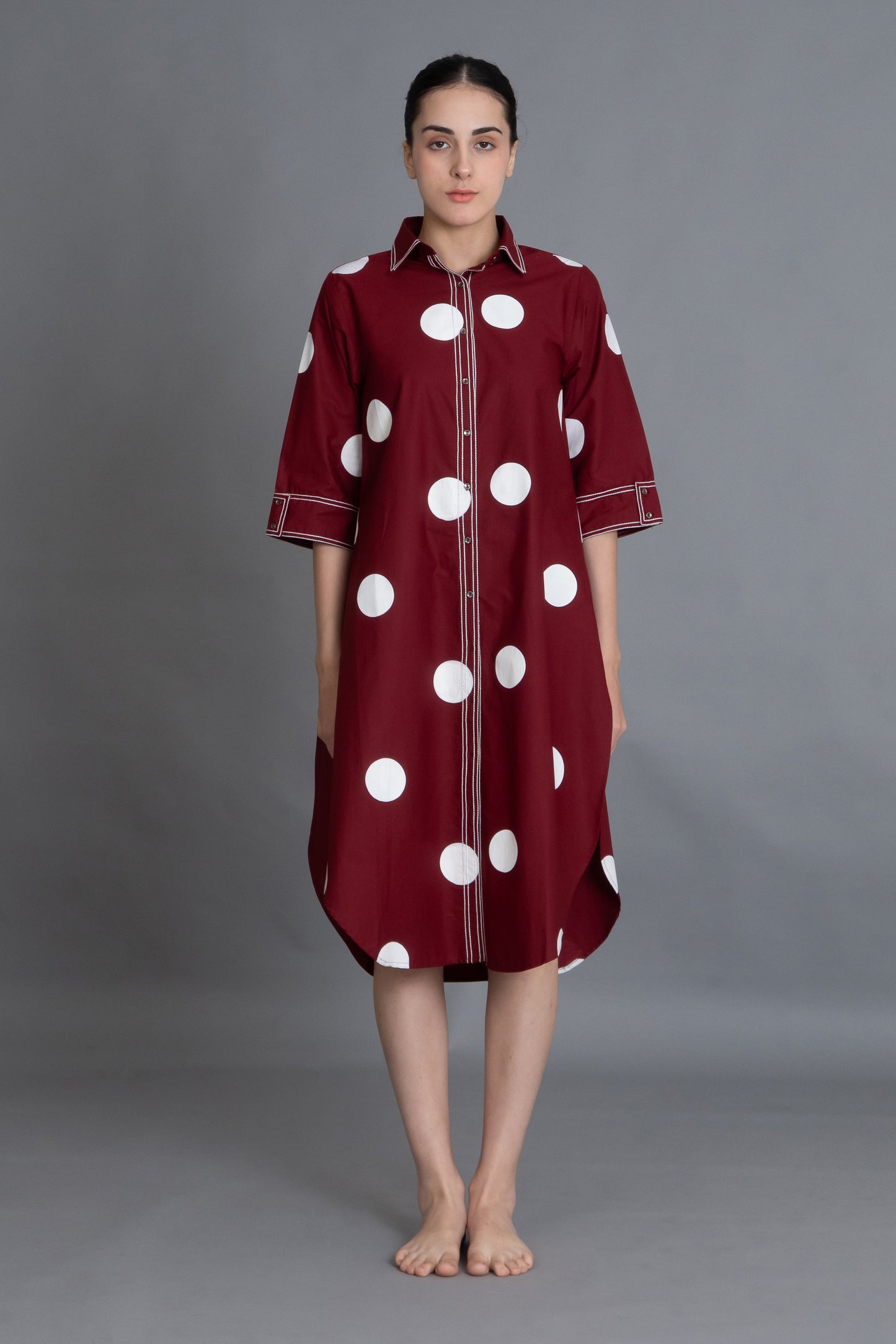 Crimson Embroidered Polka Shirt