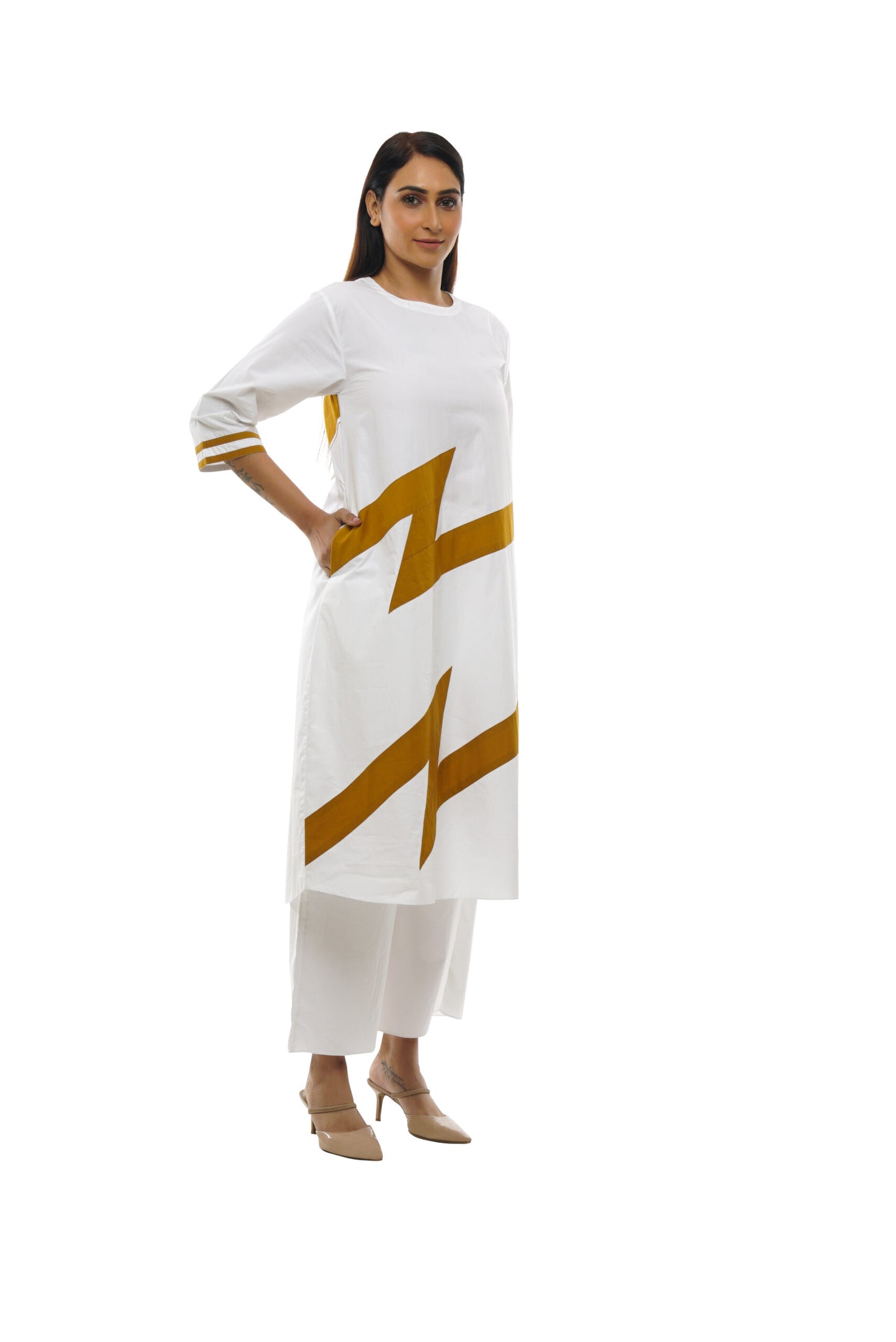 Bright white Z Shape kurta co-Ord