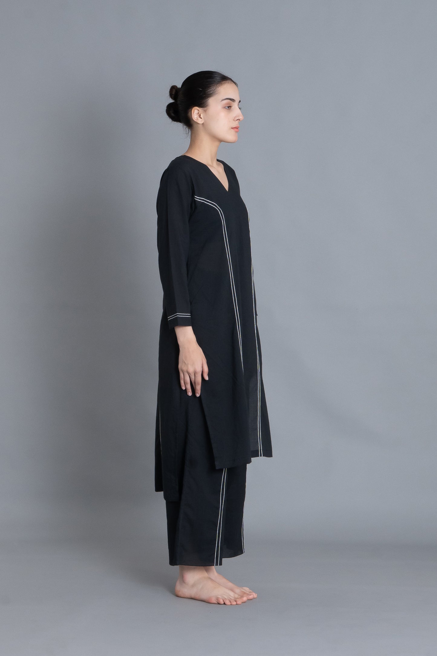 Noir Embroidered V-Neck Dress