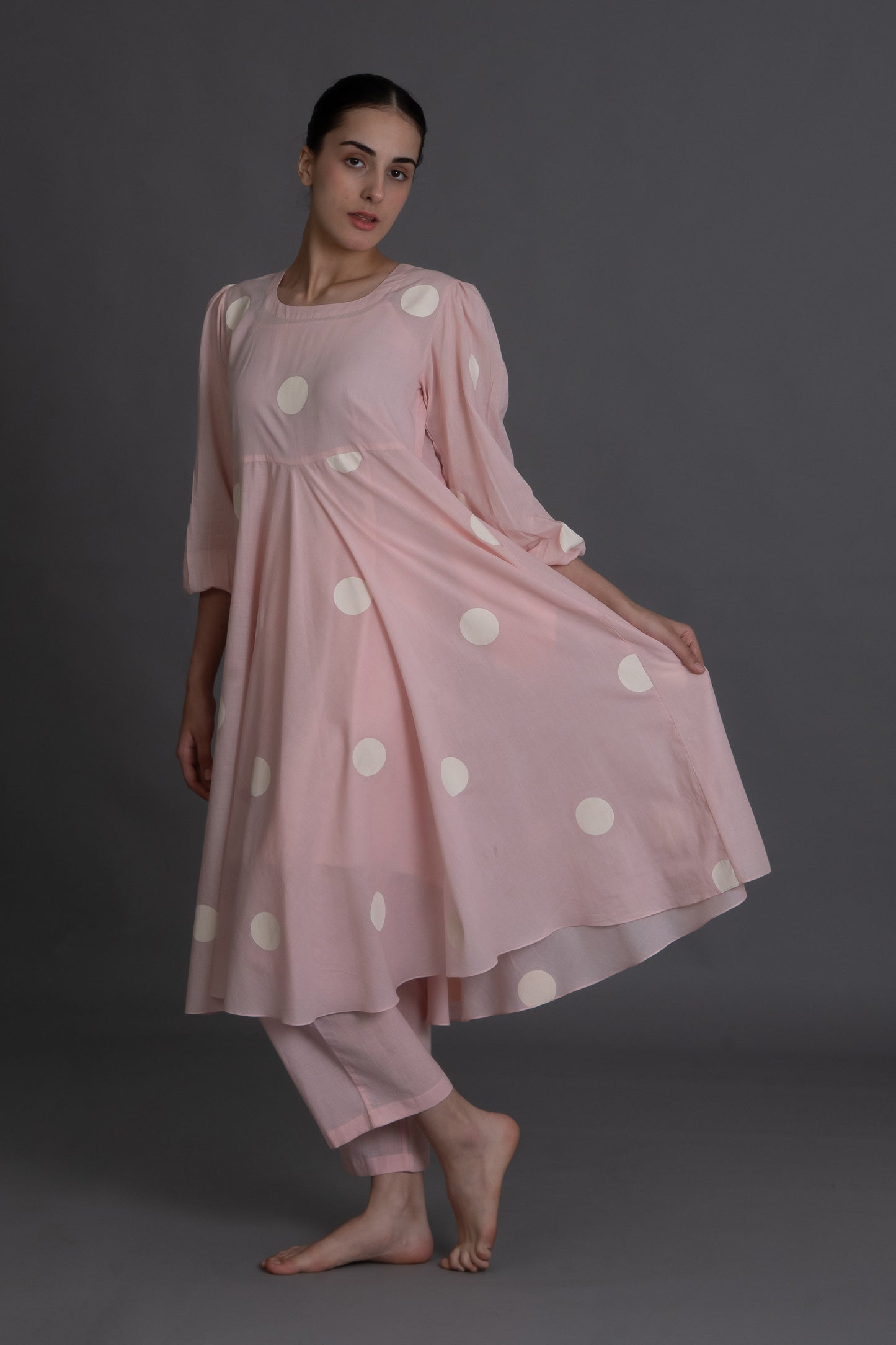 Pastel pink polka Dress Co-ord