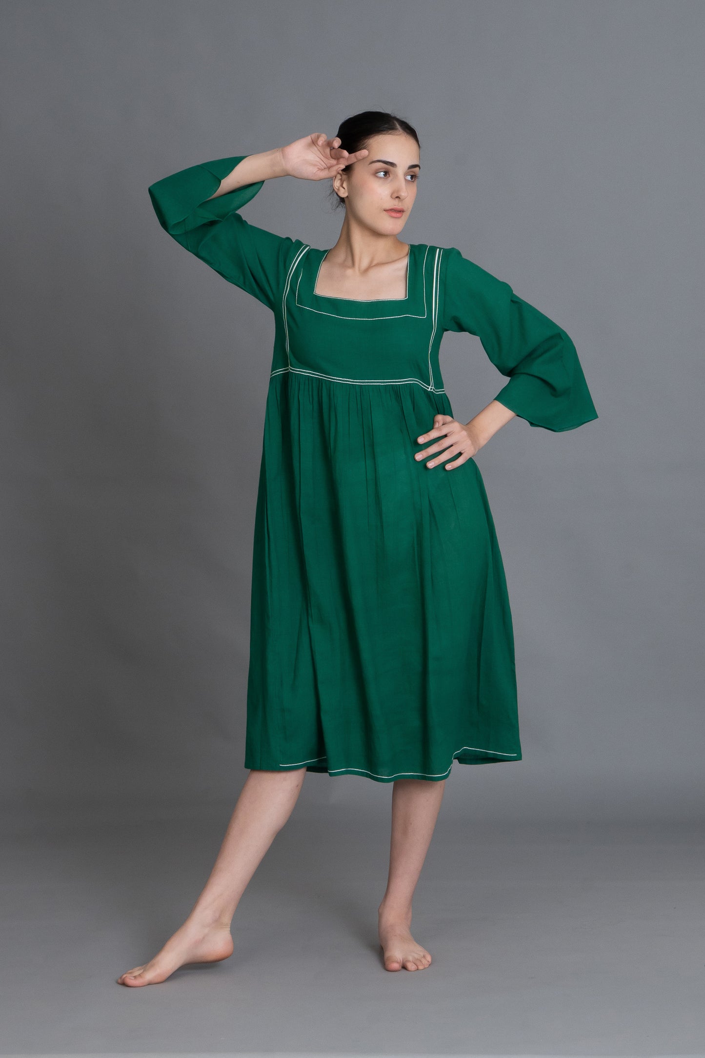 Green Square Neck Dress