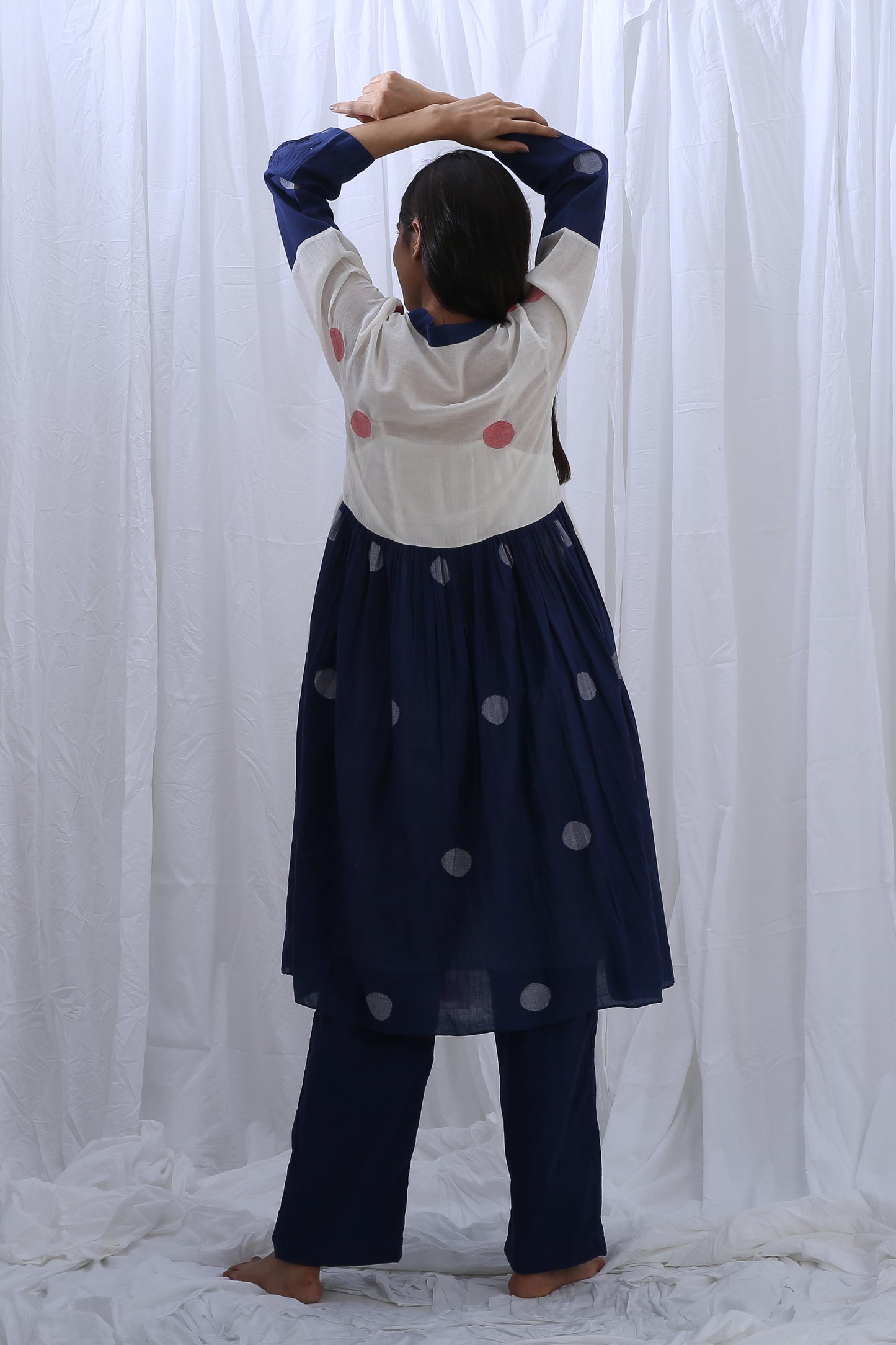 Bright white Navy blue Shirt Co-ord