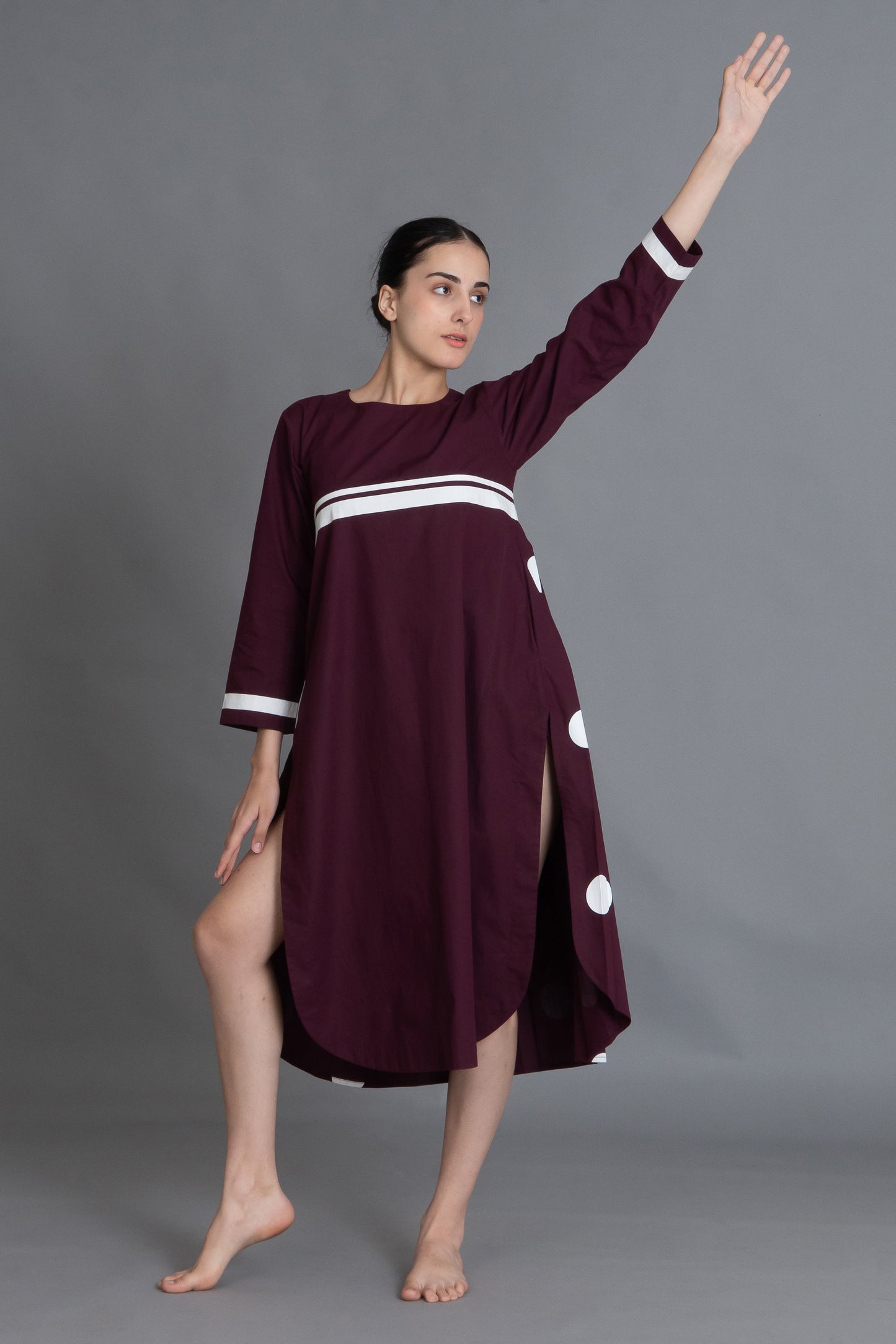 Maroon Polka Pleated Back Dress