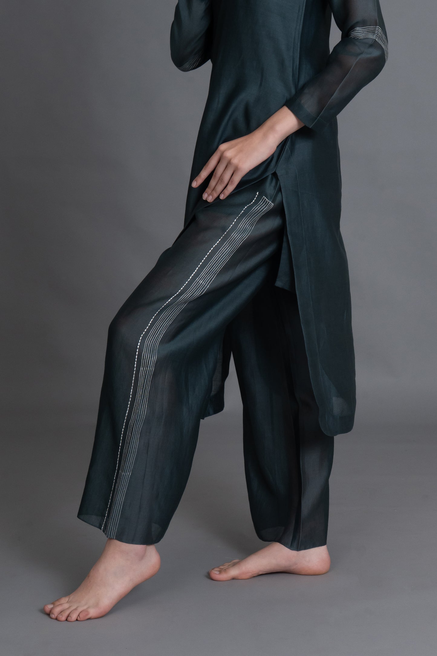 E-Mint Embroidery Dress with Embroidried Bottom Co-ord