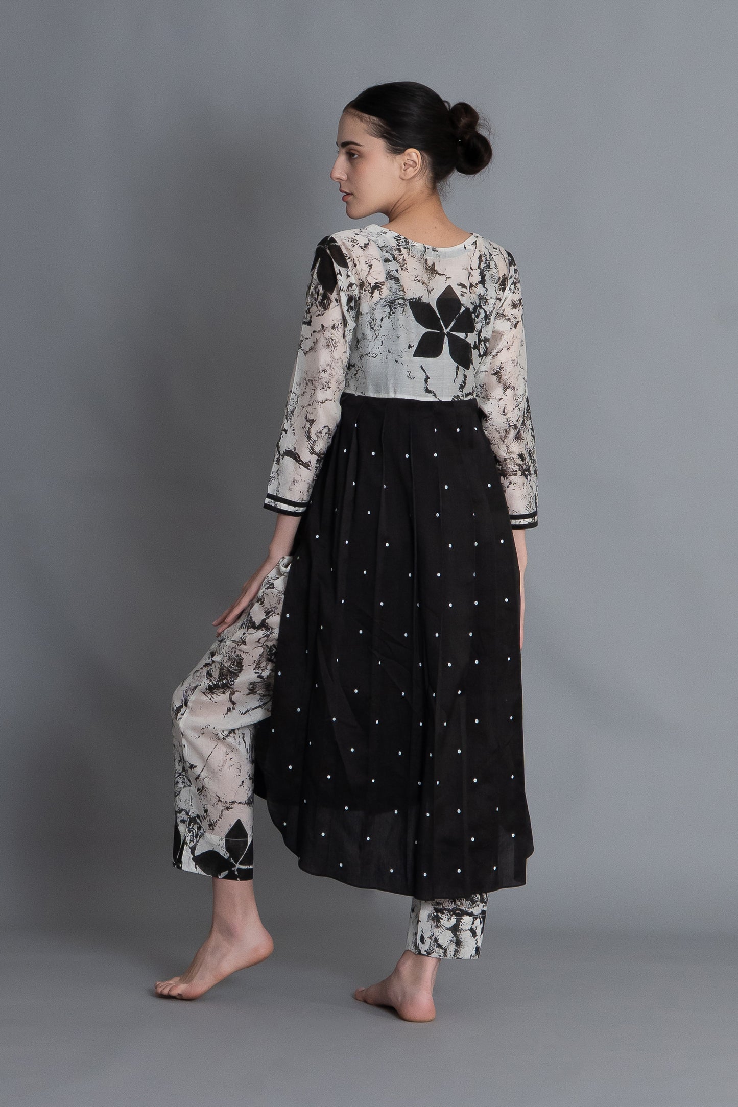 Black Textured Print Dress Co-ord