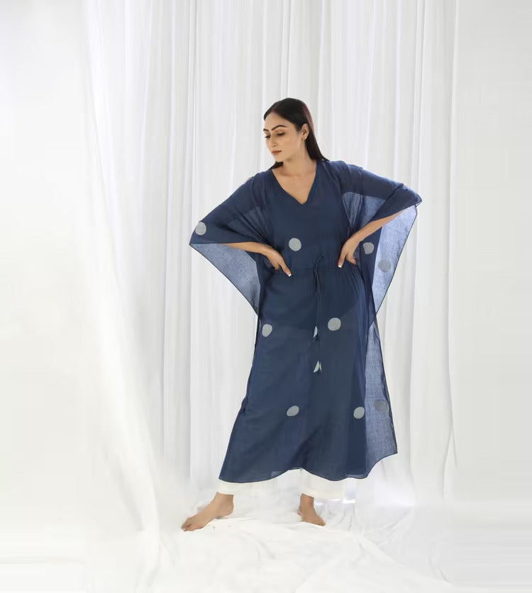 Navy Kaftan  Co-ord With Scarf