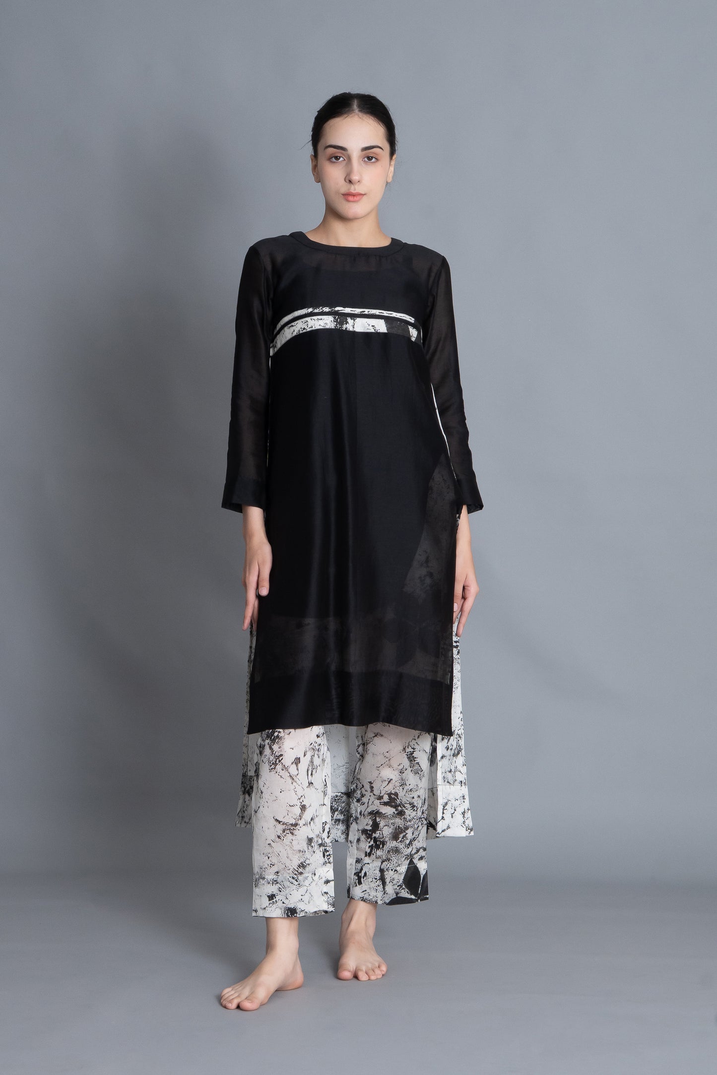 Black Textured Pleated Dress Co-ord