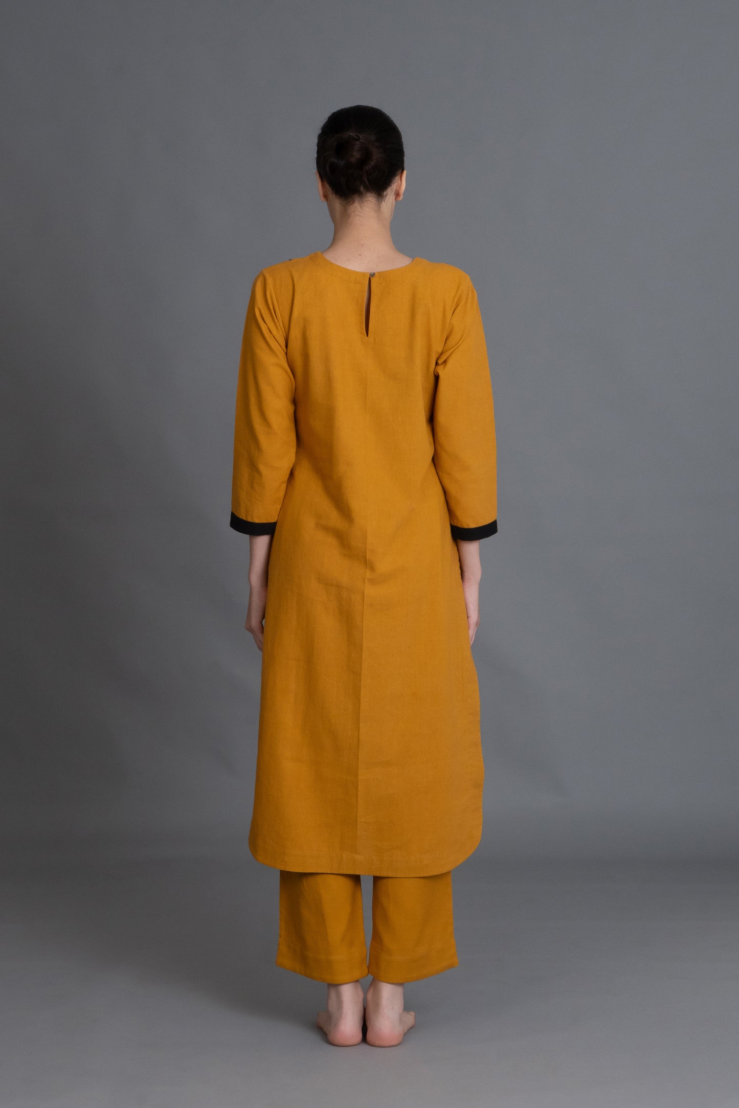 Mustered Cotton V-Neck Dress