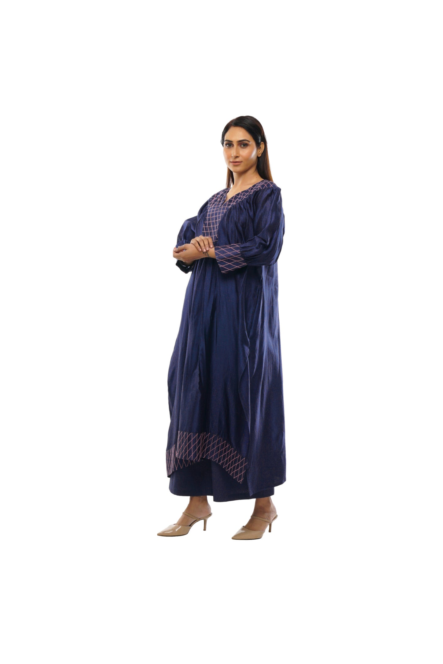 Navy blue embroidery dress co-ord with scraff